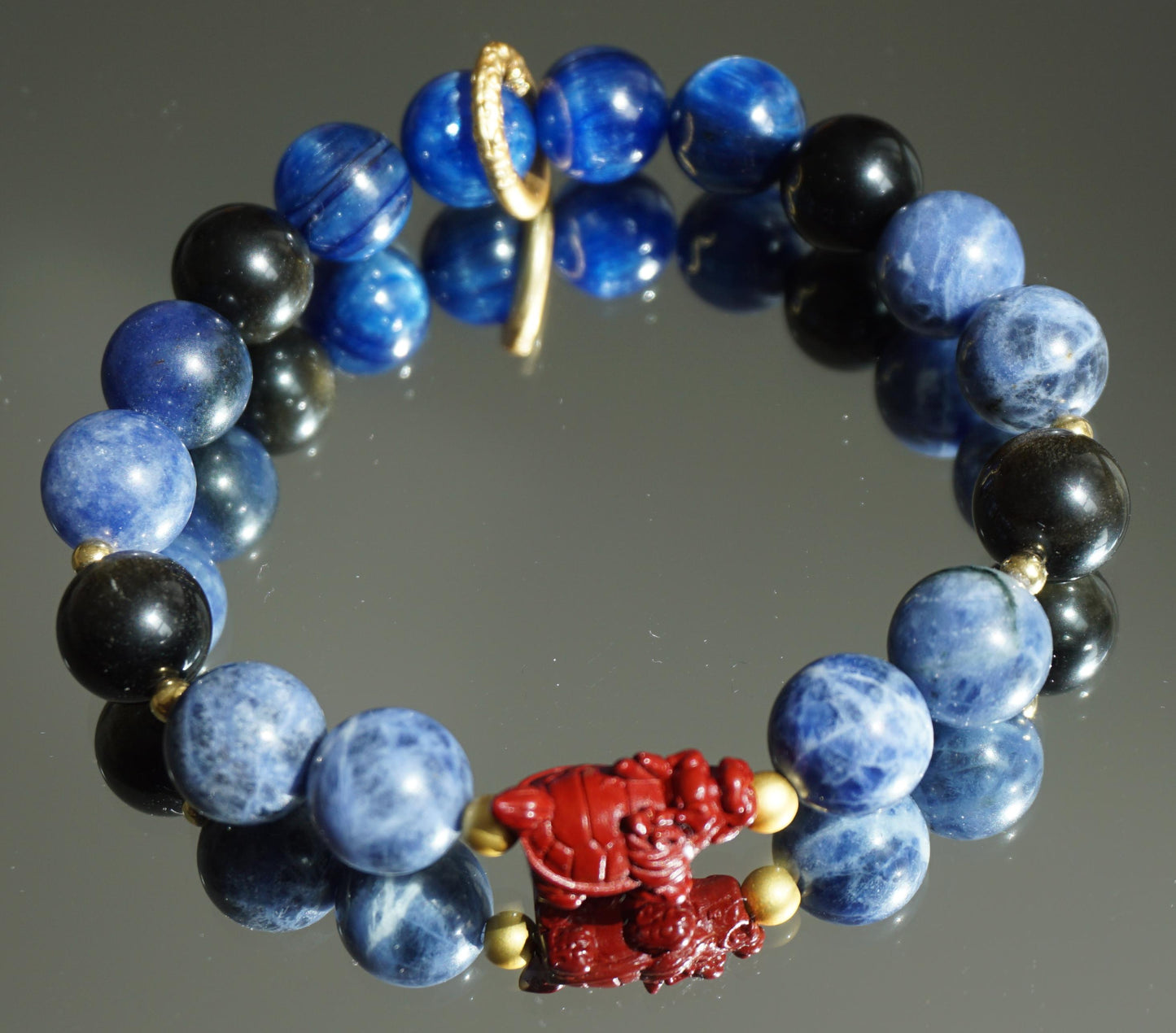 Black Tortoise Wisdom Bracelet - Blue Sandstone & Lapis Lazuli Protection Bracelet - Ancient Chinese Zodiac - Grounding Energy - Wealth & Longevity Crystal Jewelry