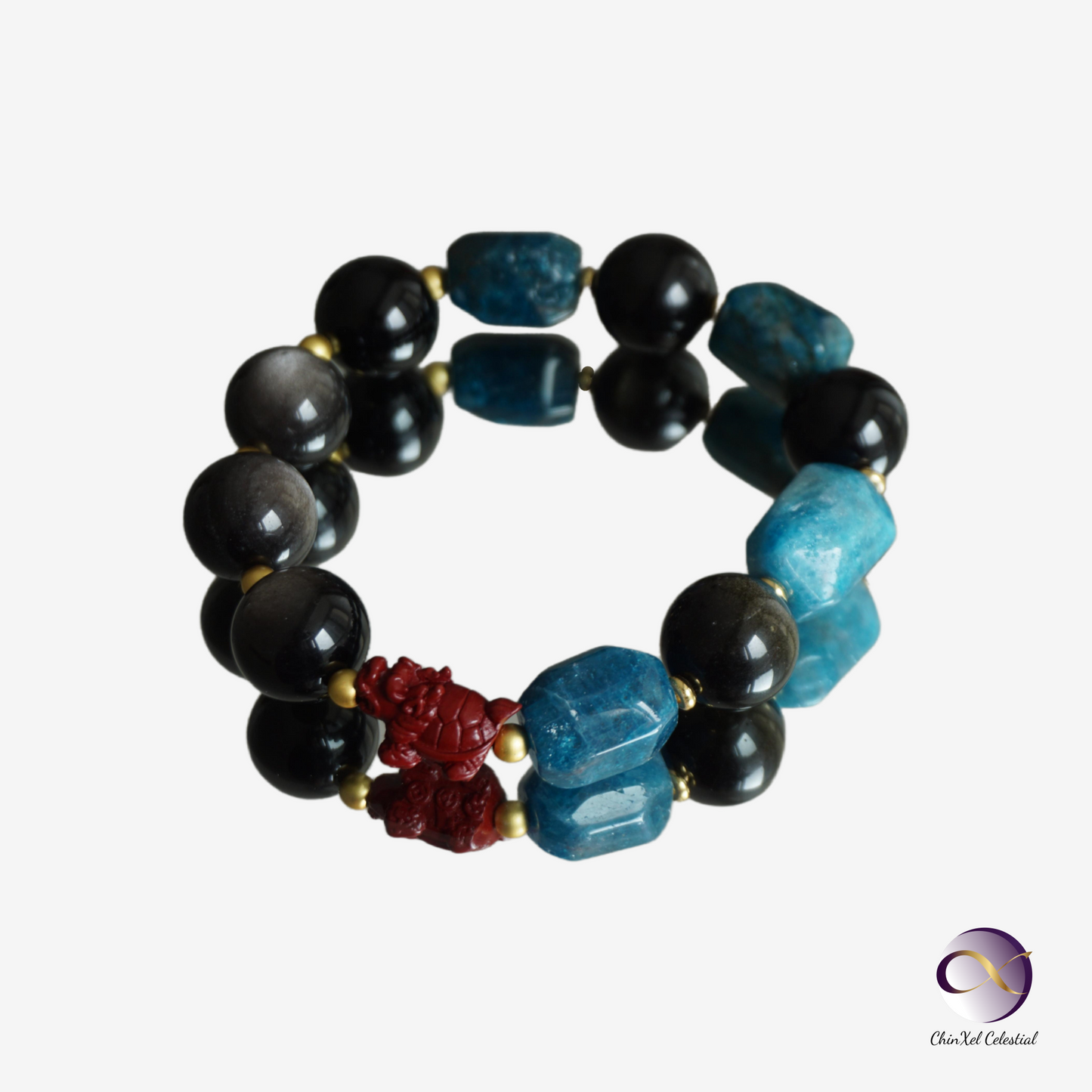 Black Tortoise Wisdom Bracelet - Blue Sandstone & Lapis Lazuli Protection Bracelet - Ancient Chinese Zodiac - Grounding Energy - Wealth & Longevity Crystal Jewelry