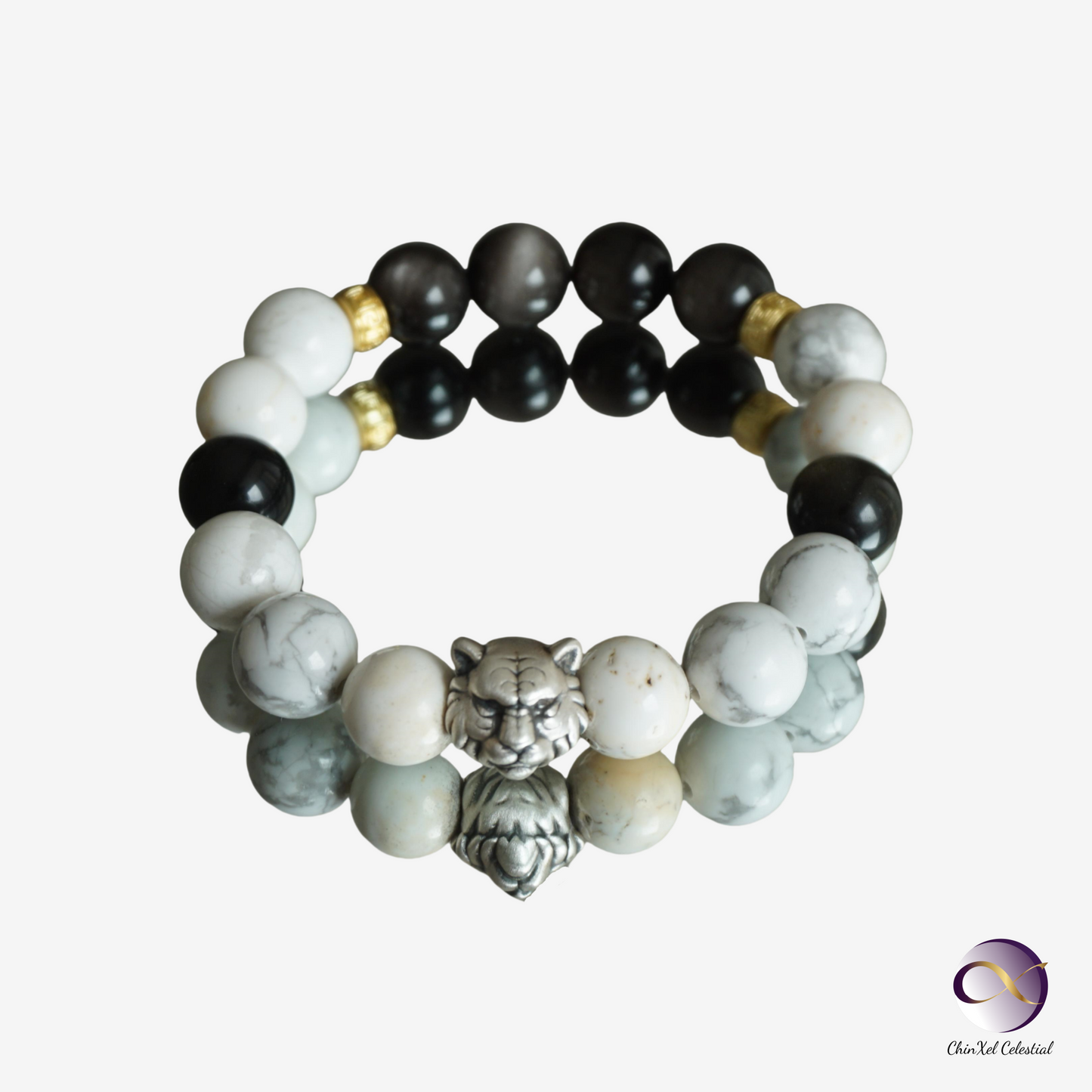 White Tiger Power Bracelet - Snow Quartz & Obsidian Protection Bracelet - Courage Boost - Negative Energy Shield - Chinese Zodiac Crystal Jewelry