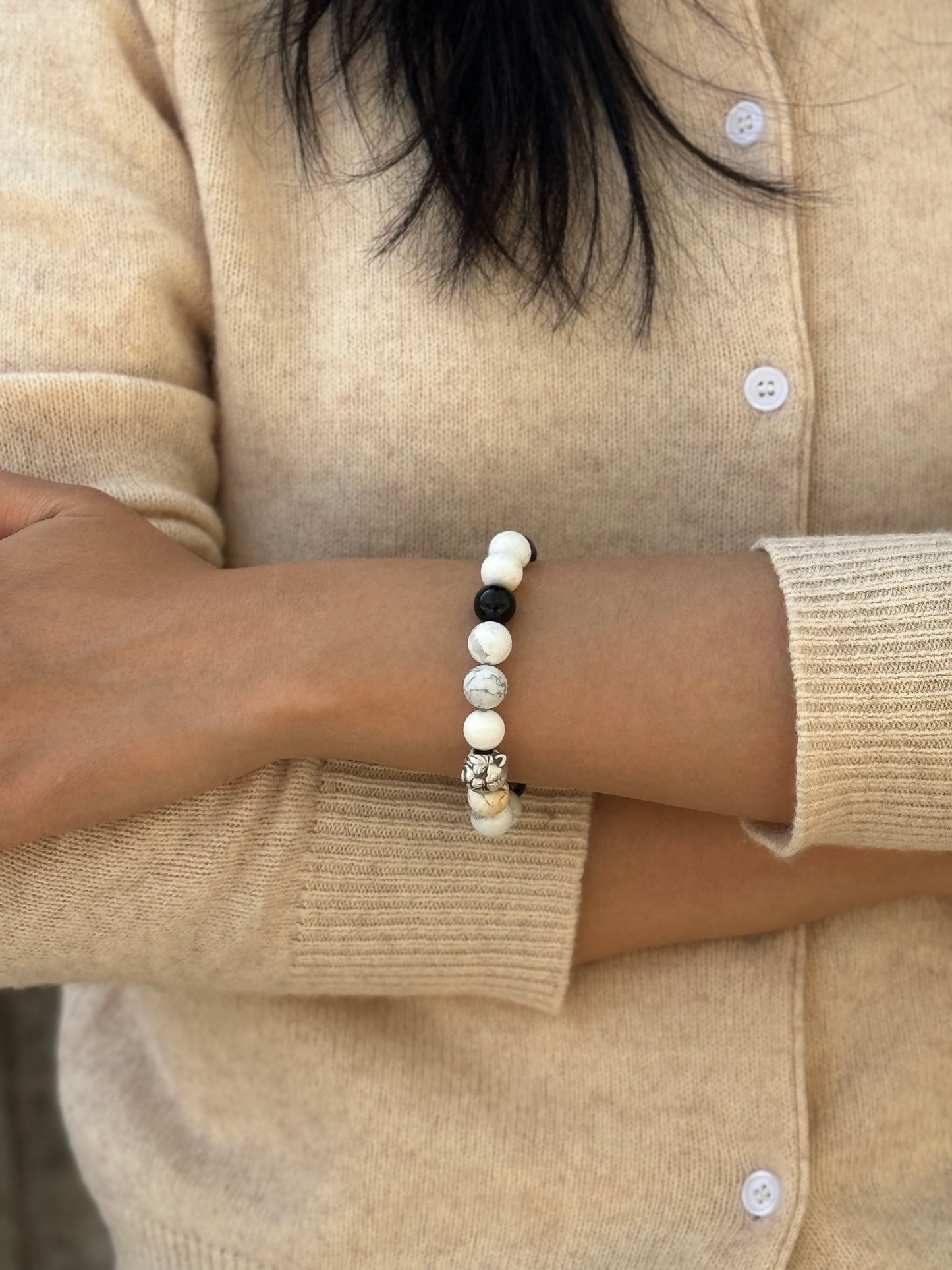 White Tiger Power Bracelet - Snow Quartz & Obsidian Protection Bracelet - Courage Boost - Negative Energy Shield - Chinese Zodiac Crystal Jewelry