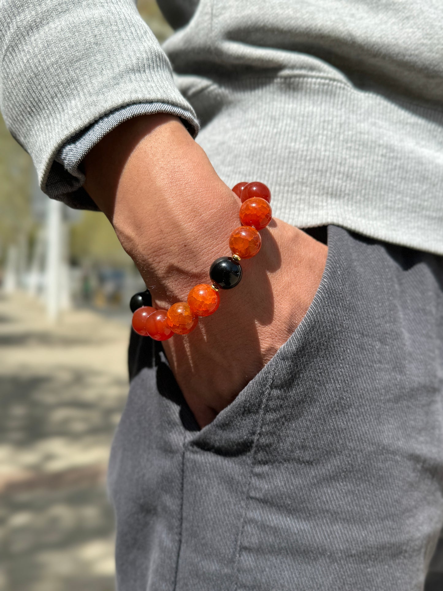Vermilion Bird Phoenix Crystal Bracelet - Red Agate & Obsidian Wealth Success Bracelet - Confidence Booster - Career Protection - Feng Shui Energy Jewelry