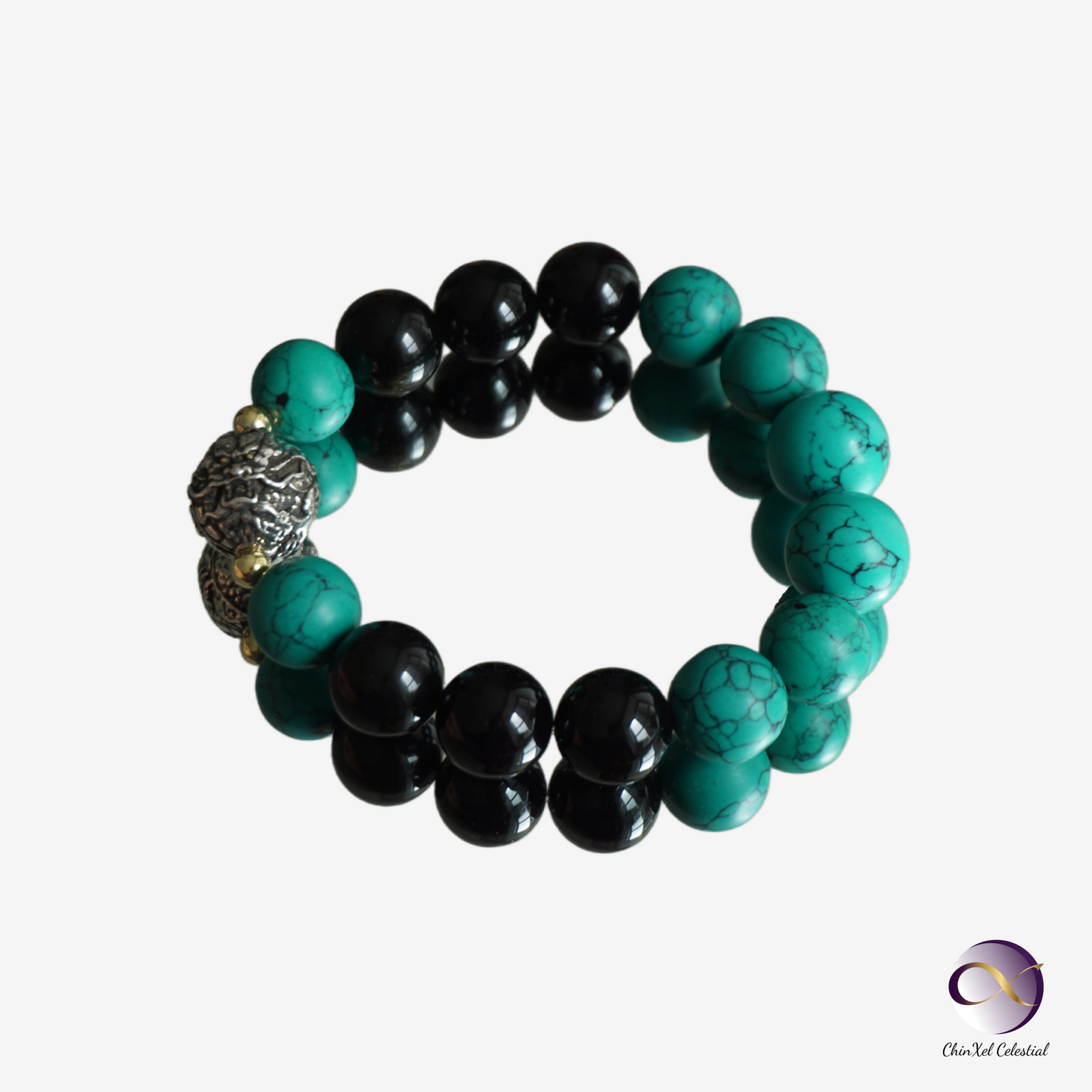 Azure Dragon Energy Bracelet - Amazonite & Obsidian Wealth Success Bracelet - Career Growth - Luck Attraction - Chinese Zodiac Crystal Jewelry