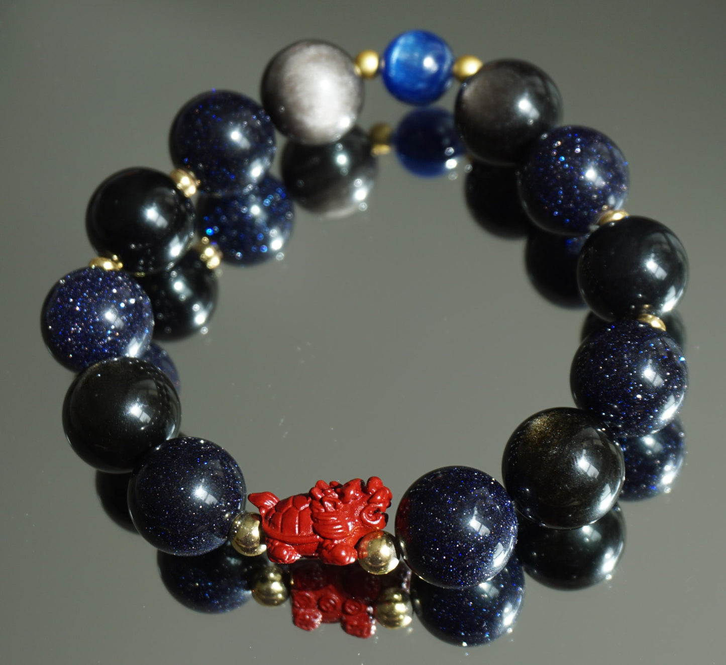 Black Tortoise Wisdom Bracelet - Blue Sandstone & Lapis Lazuli Protection Bracelet - Ancient Chinese Zodiac - Grounding Energy - Wealth & Longevity Crystal Jewelry