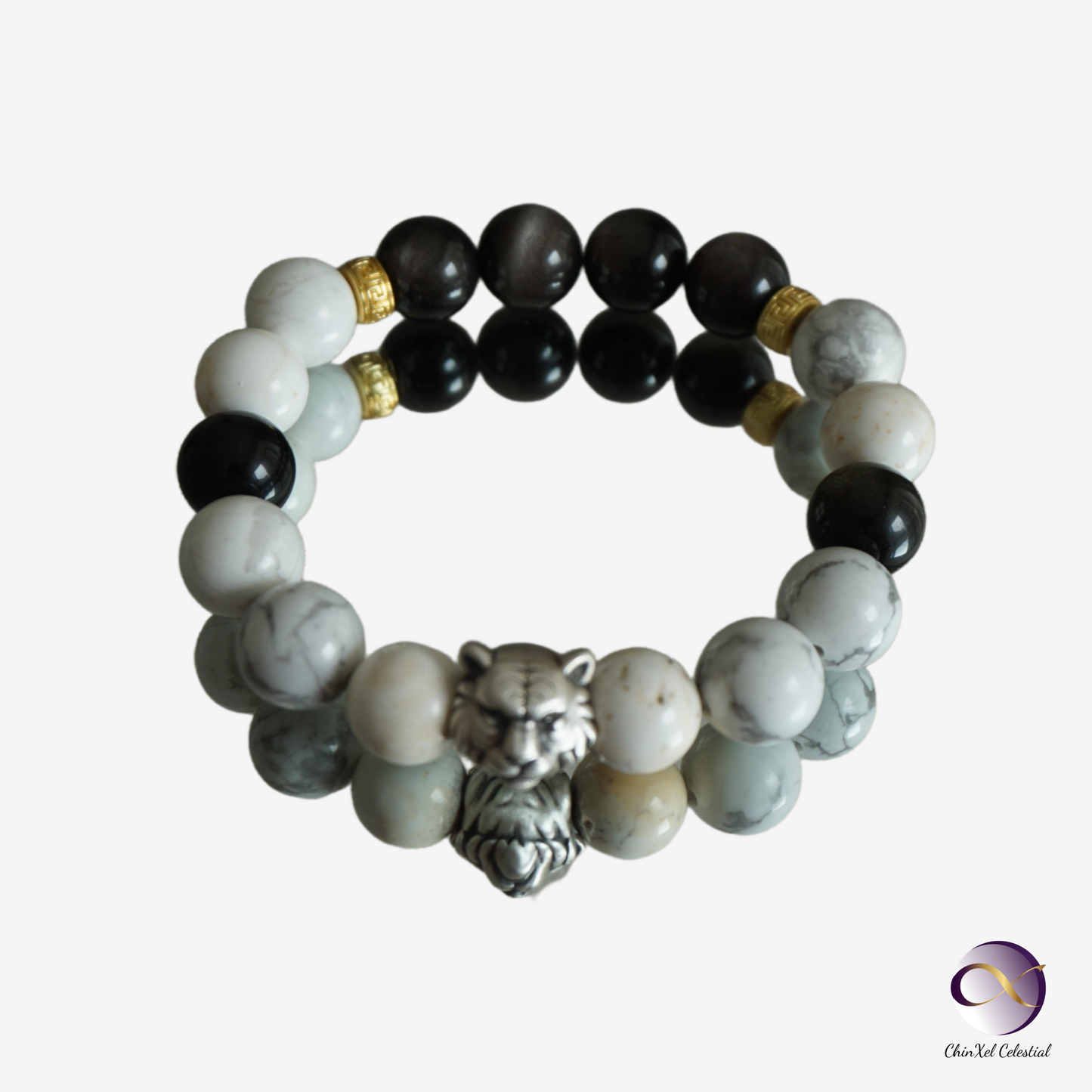 White Tiger Power Bracelet - Snow Quartz & Obsidian Protection Bracelet - Courage Boost - Negative Energy Shield - Chinese Zodiac Crystal Jewelry