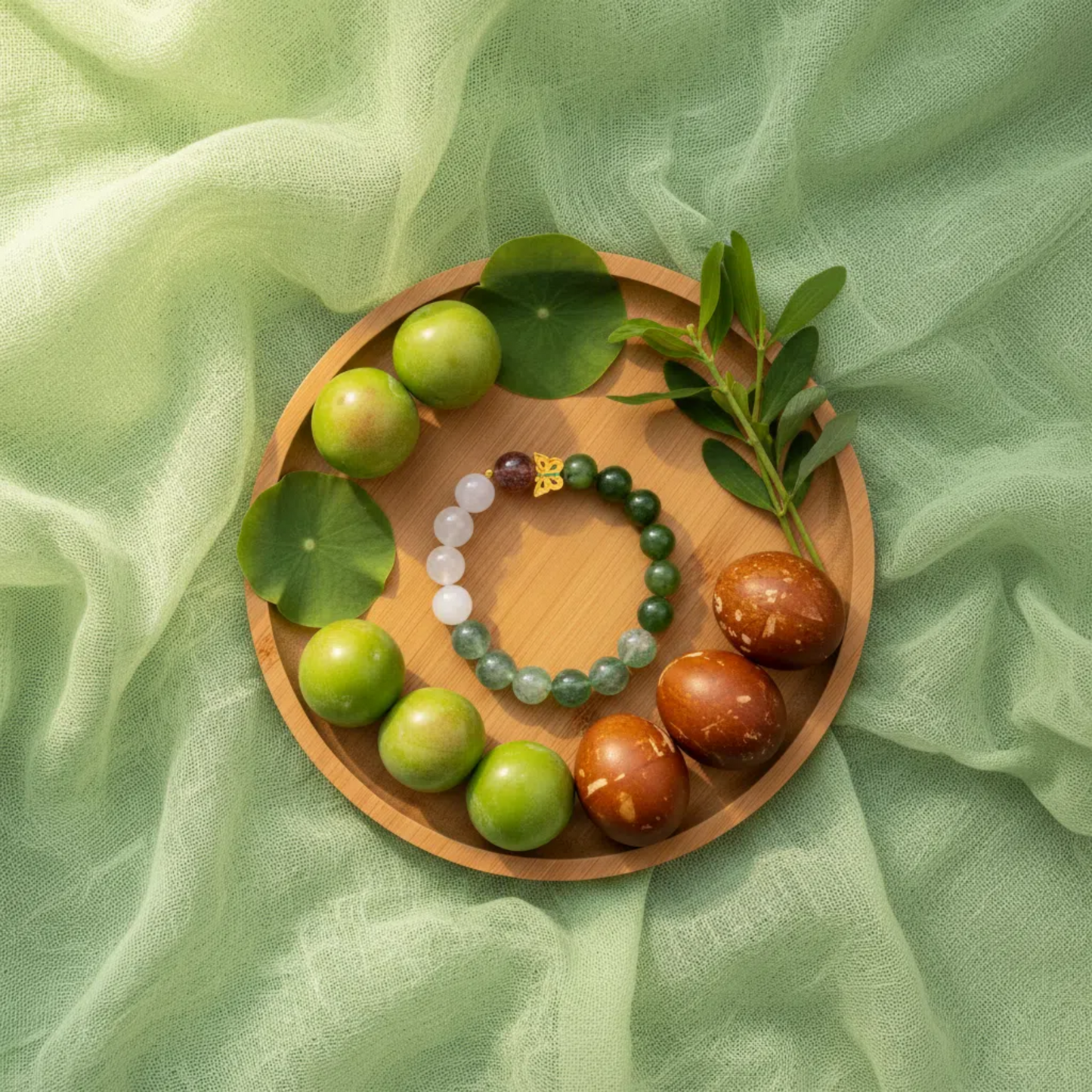 Summer Commences Heart-Calming Bracelet - White Agate Green & Icy Strawberry Quartz Jade | Cool Heart Fire · Peaceful Mind · Summer Solstice Wellness Jewelry