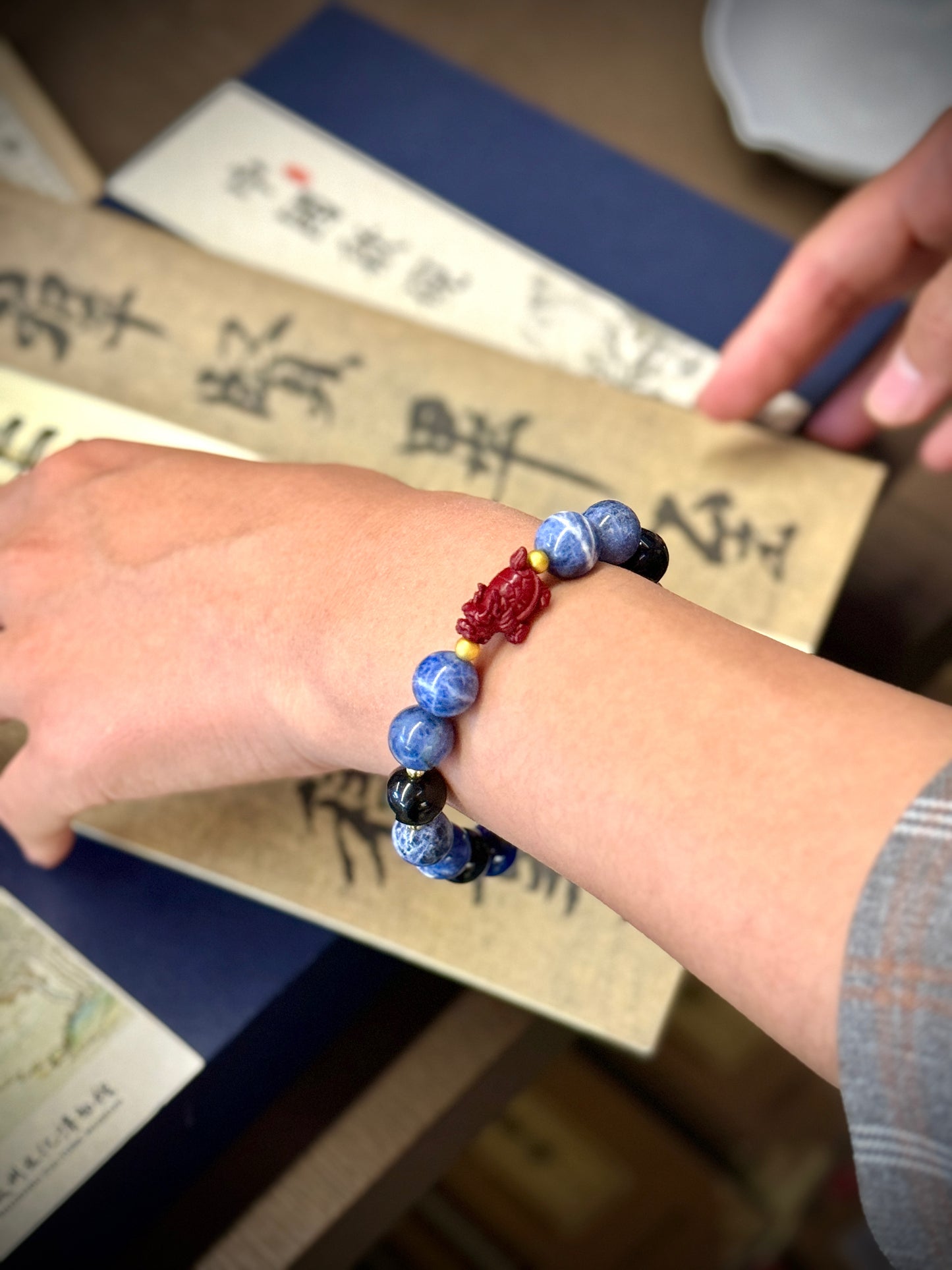 Black Tortoise Wisdom Bracelet - Blue Sandstone & Lapis Lazuli Protection Bracelet - Ancient Chinese Zodiac - Grounding Energy - Wealth & Longevity Crystal Jewelry