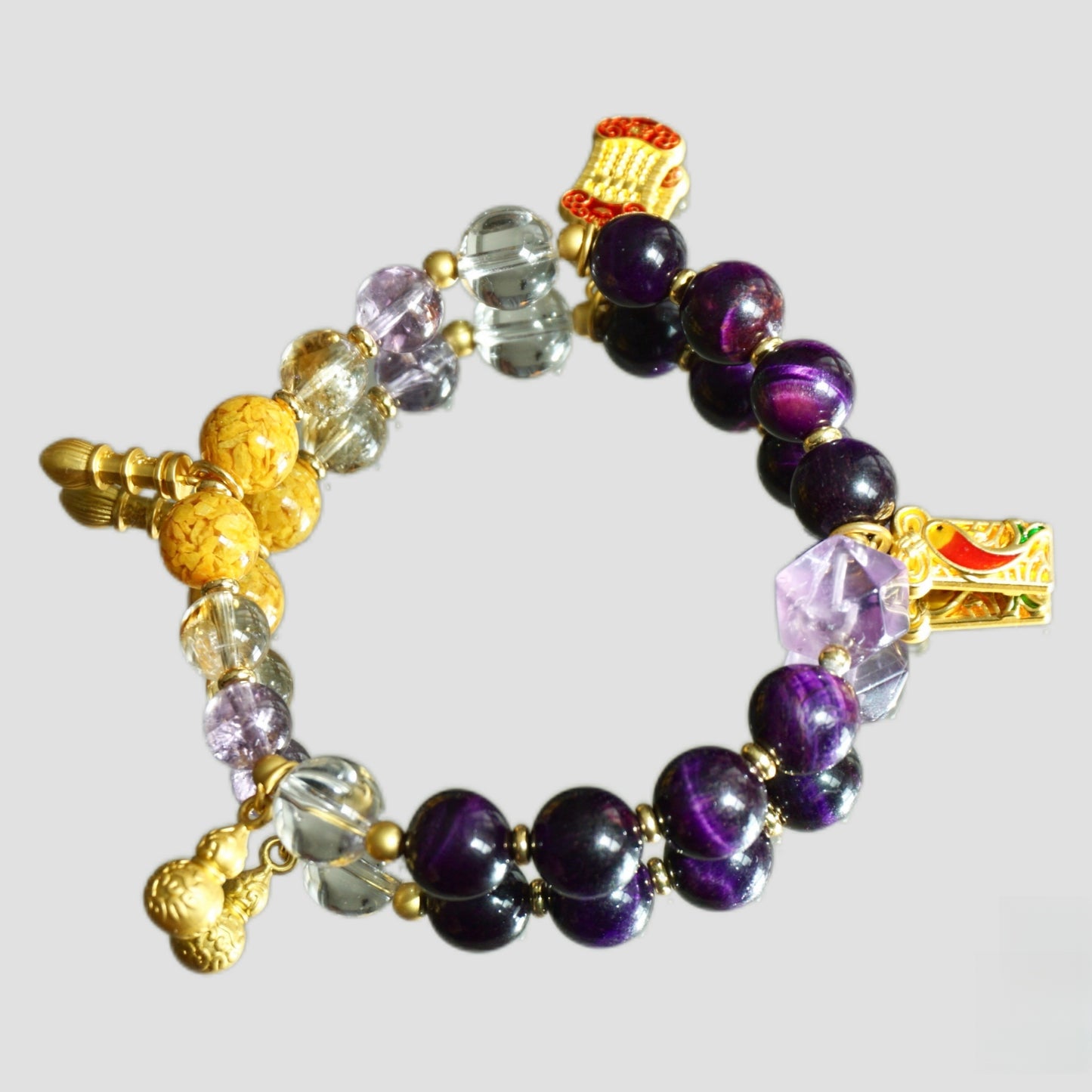 Success & Wisdom Crystal Bracelet - Scholar's Luck Chinese Exam Bracelet - Fluorite & Amethyst Academic Jewelry - Career Growth Gift