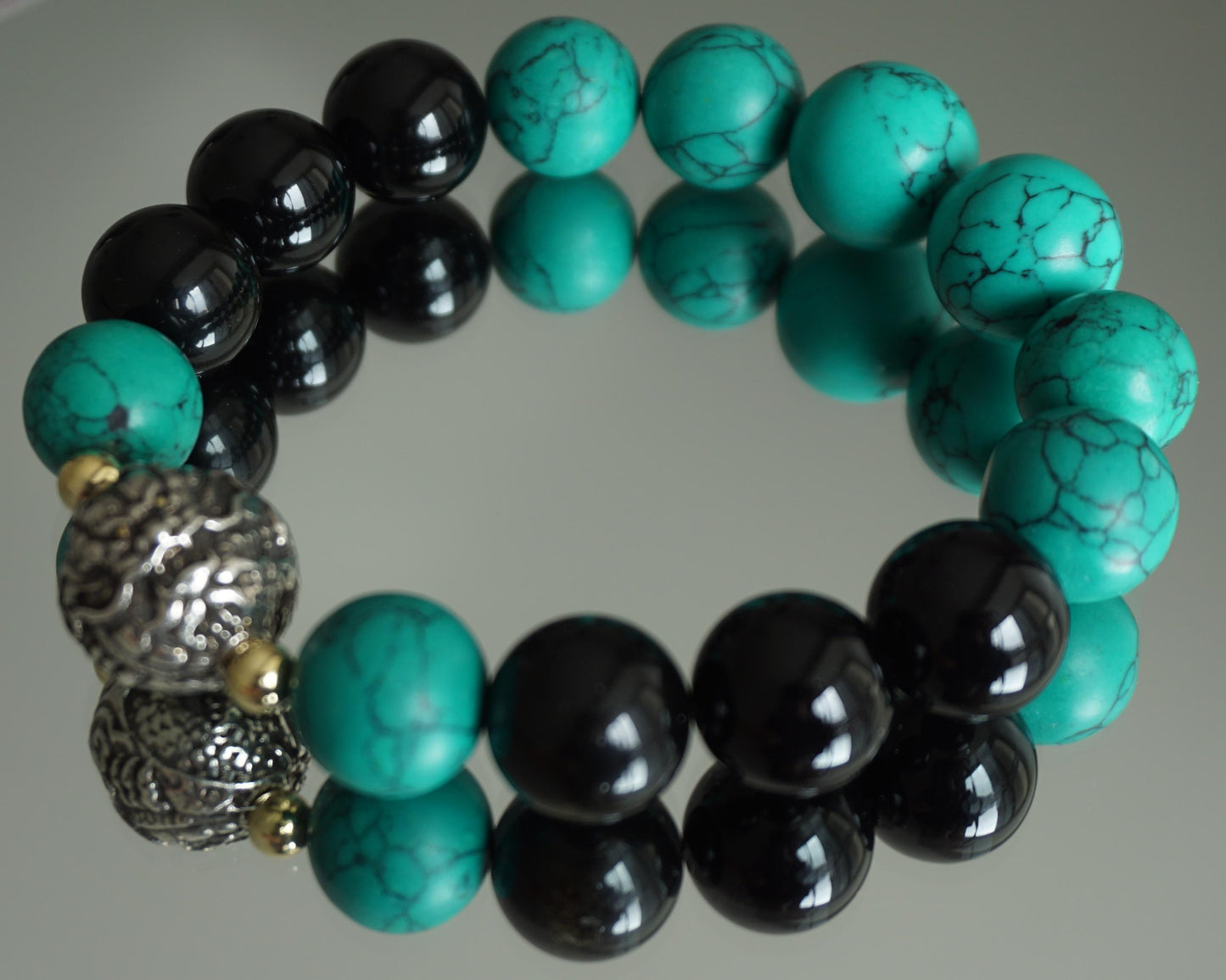 Azure Dragon Energy Bracelet - Amazonite & Obsidian Wealth Success Bracelet - Career Growth - Luck Attraction - Chinese Zodiac Crystal Jewelry