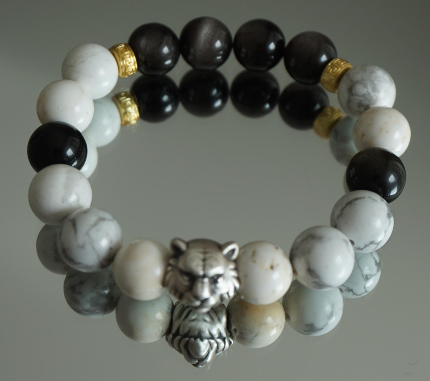 White Tiger Power Bracelet - Snow Quartz & Obsidian Protection Bracelet - Courage Boost - Negative Energy Shield - Chinese Zodiac Crystal Jewelry