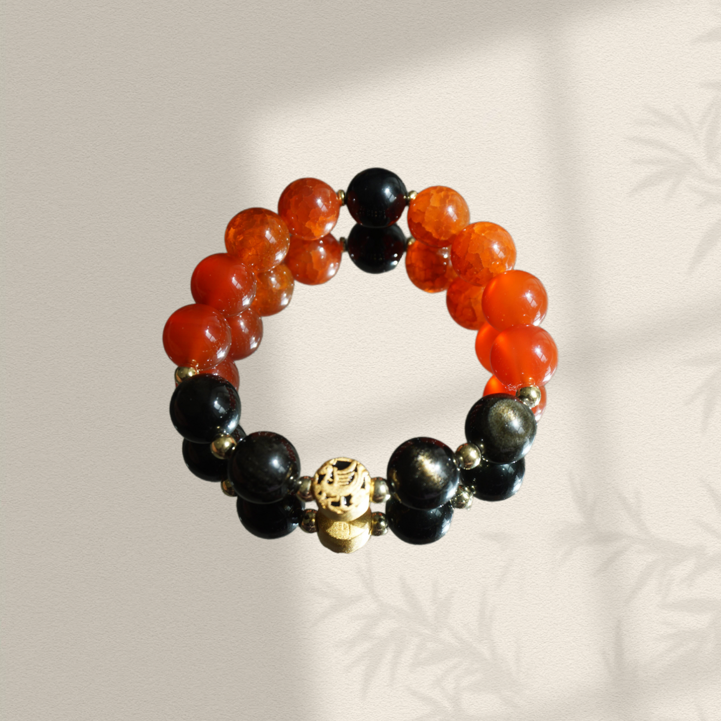 Vermilion Bird Phoenix Crystal Bracelet - Red Agate & Obsidian Wealth Success Bracelet - Confidence Booster - Career Protection - Feng Shui Energy Jewelry