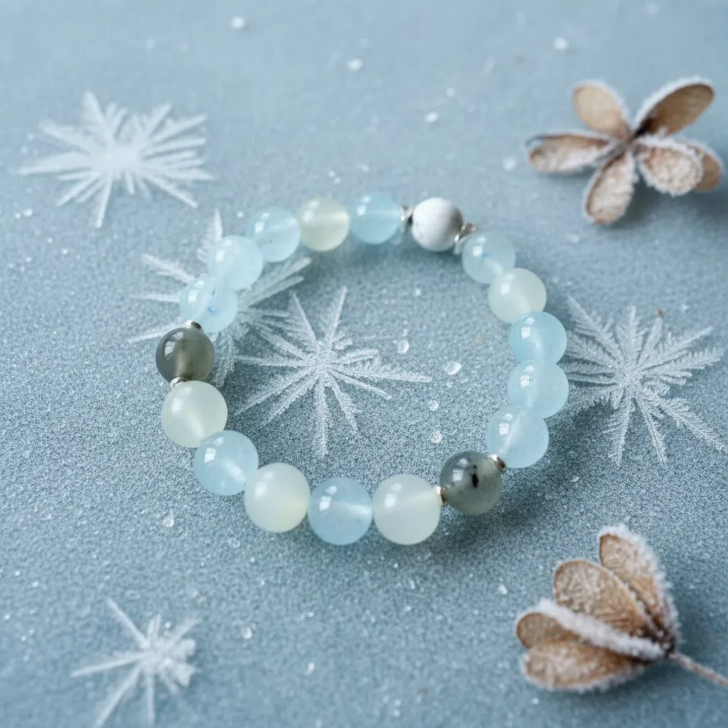 Cold Dew Hydrating Bracelet - Xiuyan Jade Sea Chalcedony White Turquoise | TCM Dryness Relief · Kidney Nourishing · Seasonal Wellness Jewelry