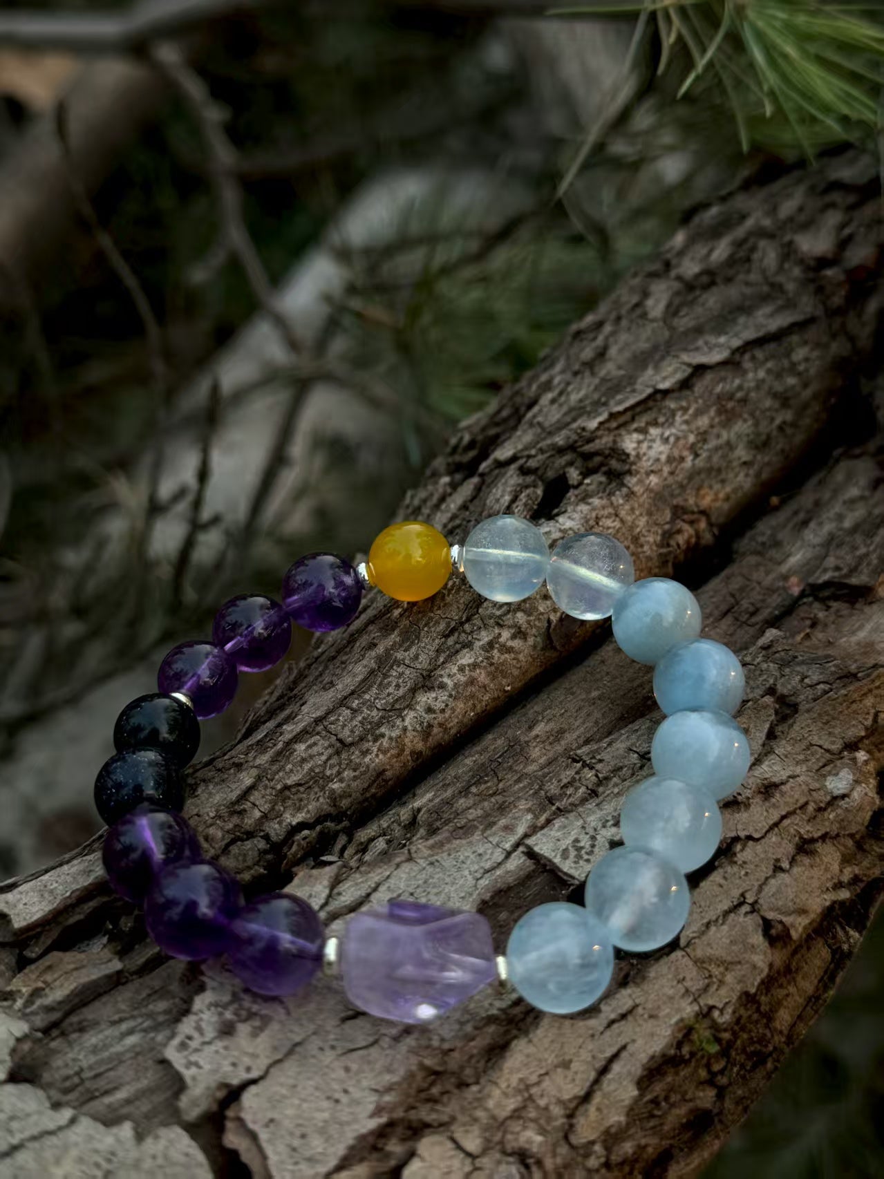 Winter Solstice Kidney Support Bracelet - Amethyst Yellow Agate Aquamarine Chalcedony | TCM Seasonal Wellness · Energy Conservation · Winter Jewelry