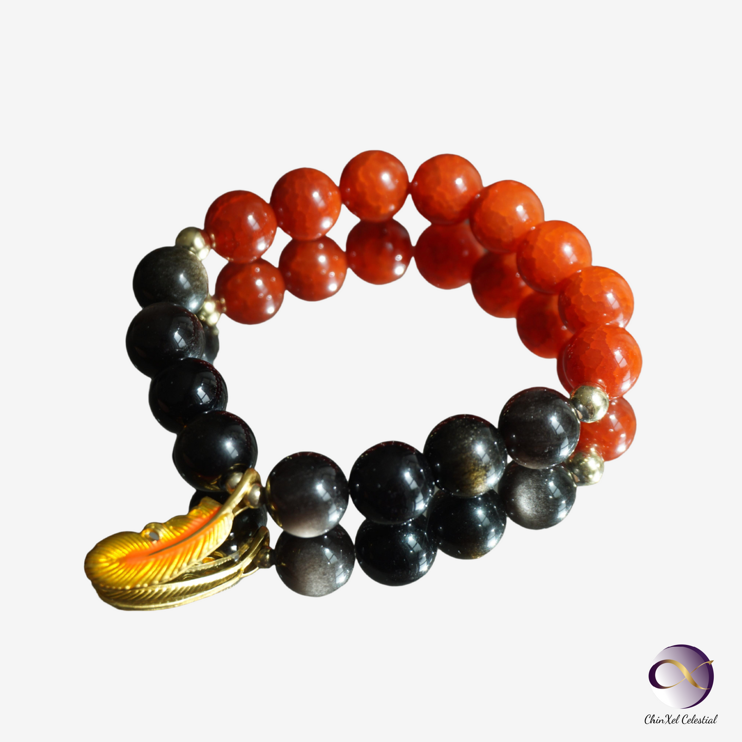 Vermilion Bird Phoenix Crystal Bracelet - Red Agate & Obsidian Wealth Success Bracelet - Confidence Booster - Career Protection - Feng Shui Energy Jewelry