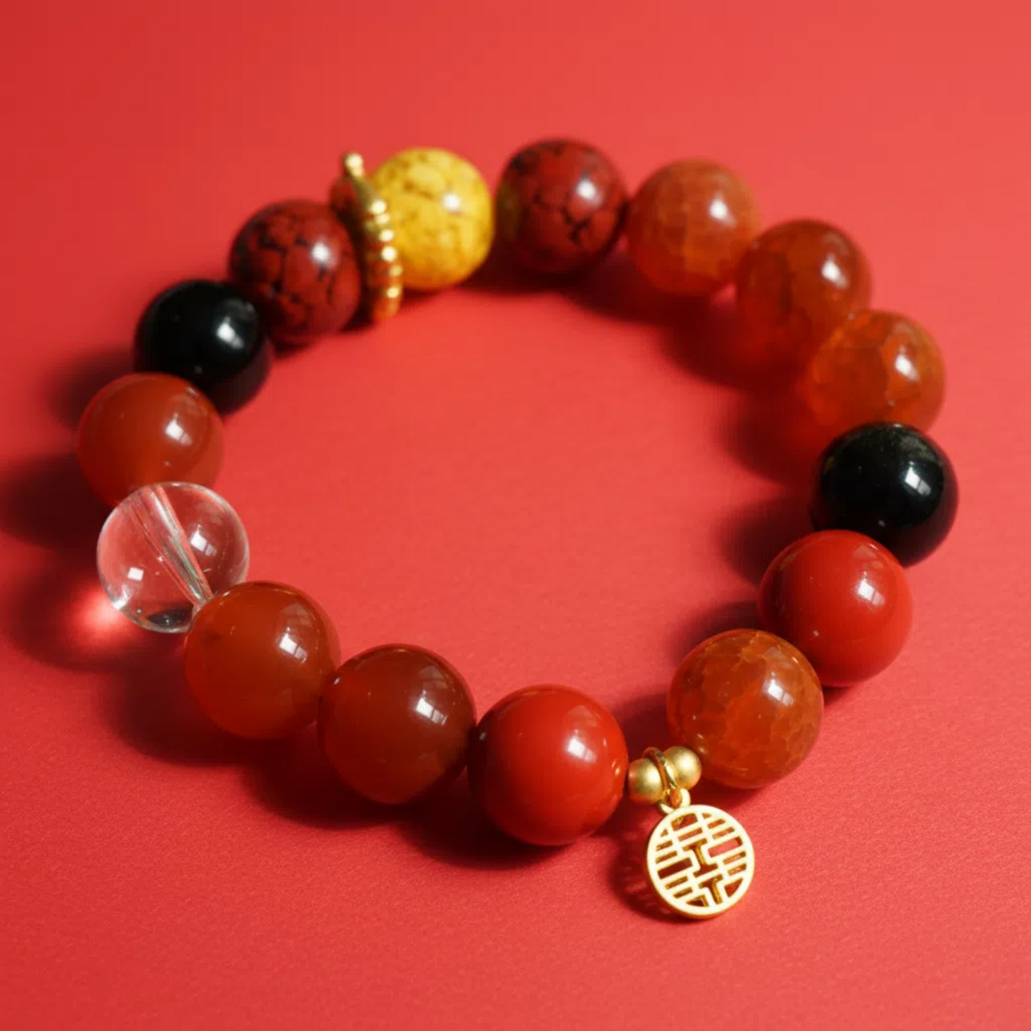 Wedding Night Eternal Love Crystal Bracelet - Rose Quartz & Red Agate Couple Bracelet - Marriage Blessing - Romantic Gift - Chinese Wedding Jewelry