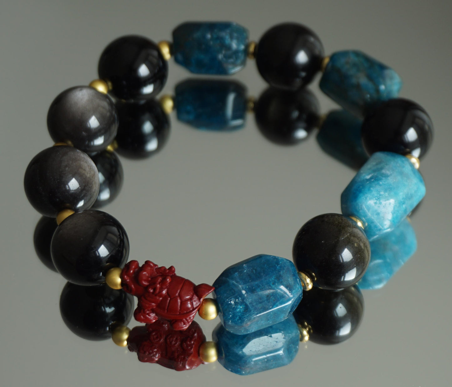 Black Tortoise Wisdom Bracelet - Blue Sandstone & Lapis Lazuli Protection Bracelet - Ancient Chinese Zodiac - Grounding Energy - Wealth & Longevity Crystal Jewelry
