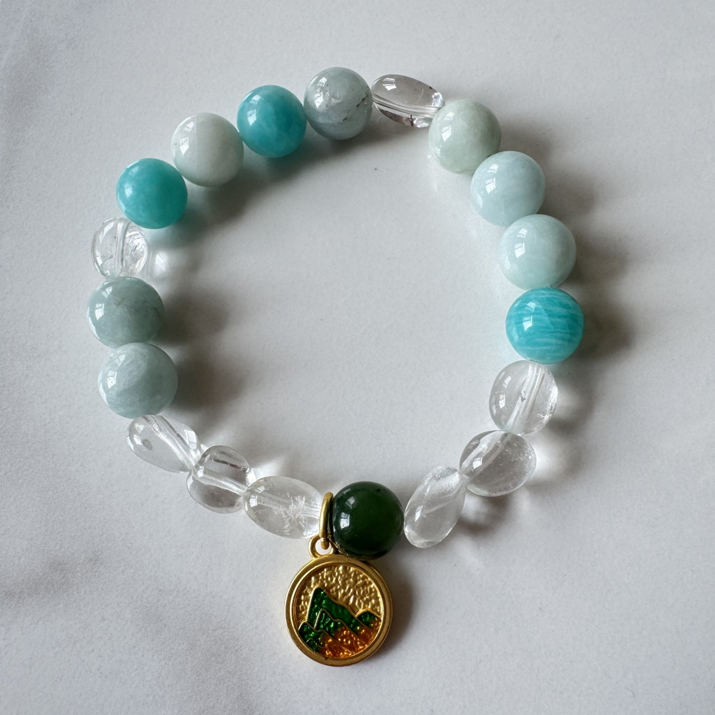 Grain Rain Solar Term Bracelet - Dream Aquamarine Amazonite Clear Quartz Jade | Spleen Health · Drain Dampness · TCM Healing Jewelry