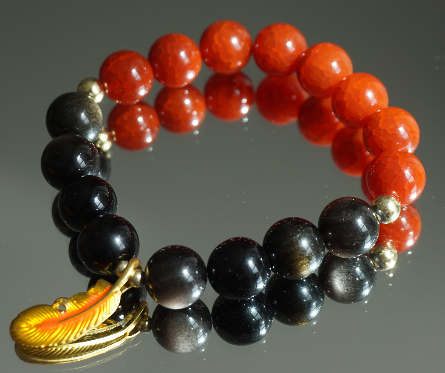 Vermilion Bird Phoenix Crystal Bracelet - Red Agate & Obsidian Wealth Success Bracelet - Confidence Booster - Career Protection - Feng Shui Energy Jewelry