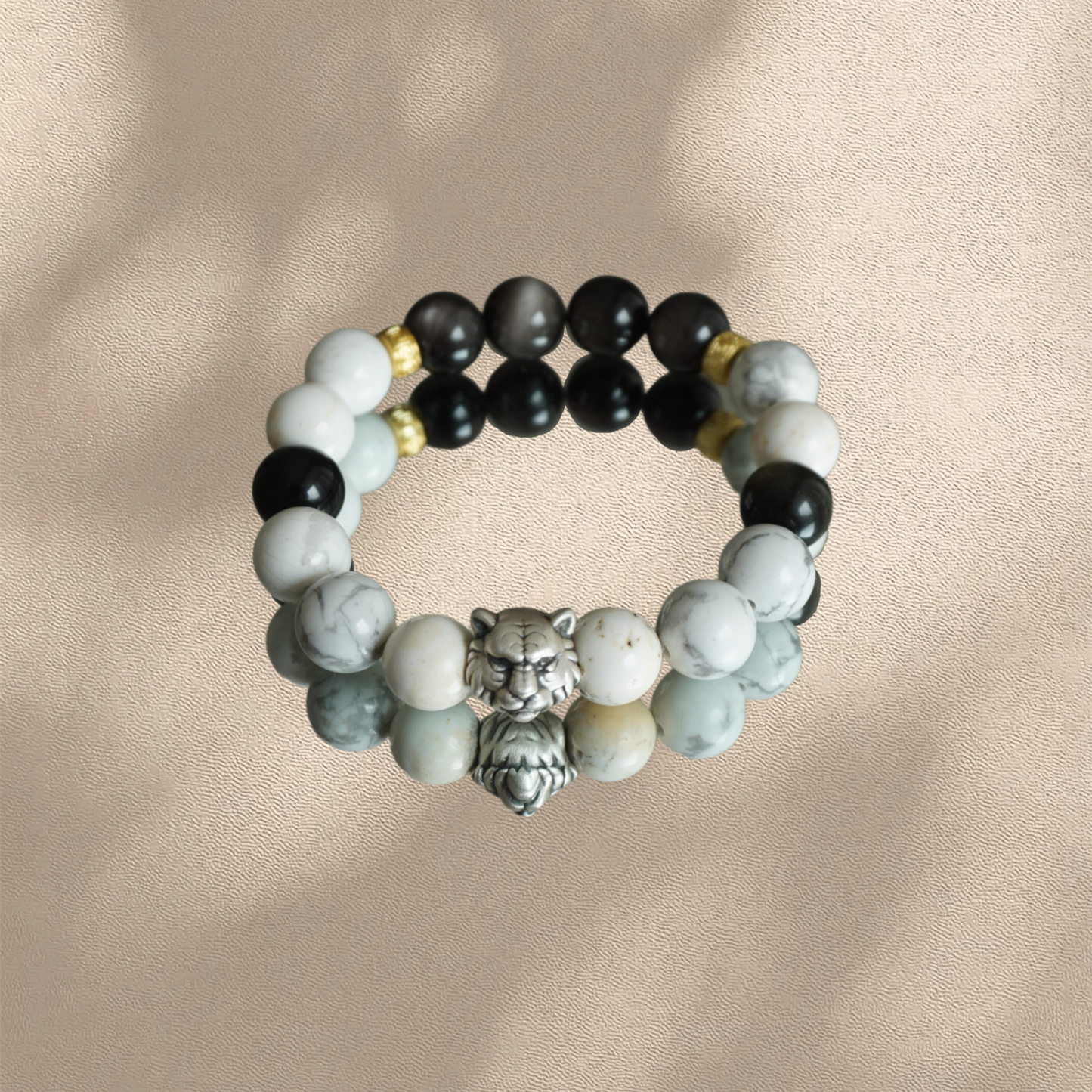 White Tiger Power Bracelet - Snow Quartz & Obsidian Protection Bracelet - Courage Boost - Negative Energy Shield - Chinese Zodiac Crystal Jewelry