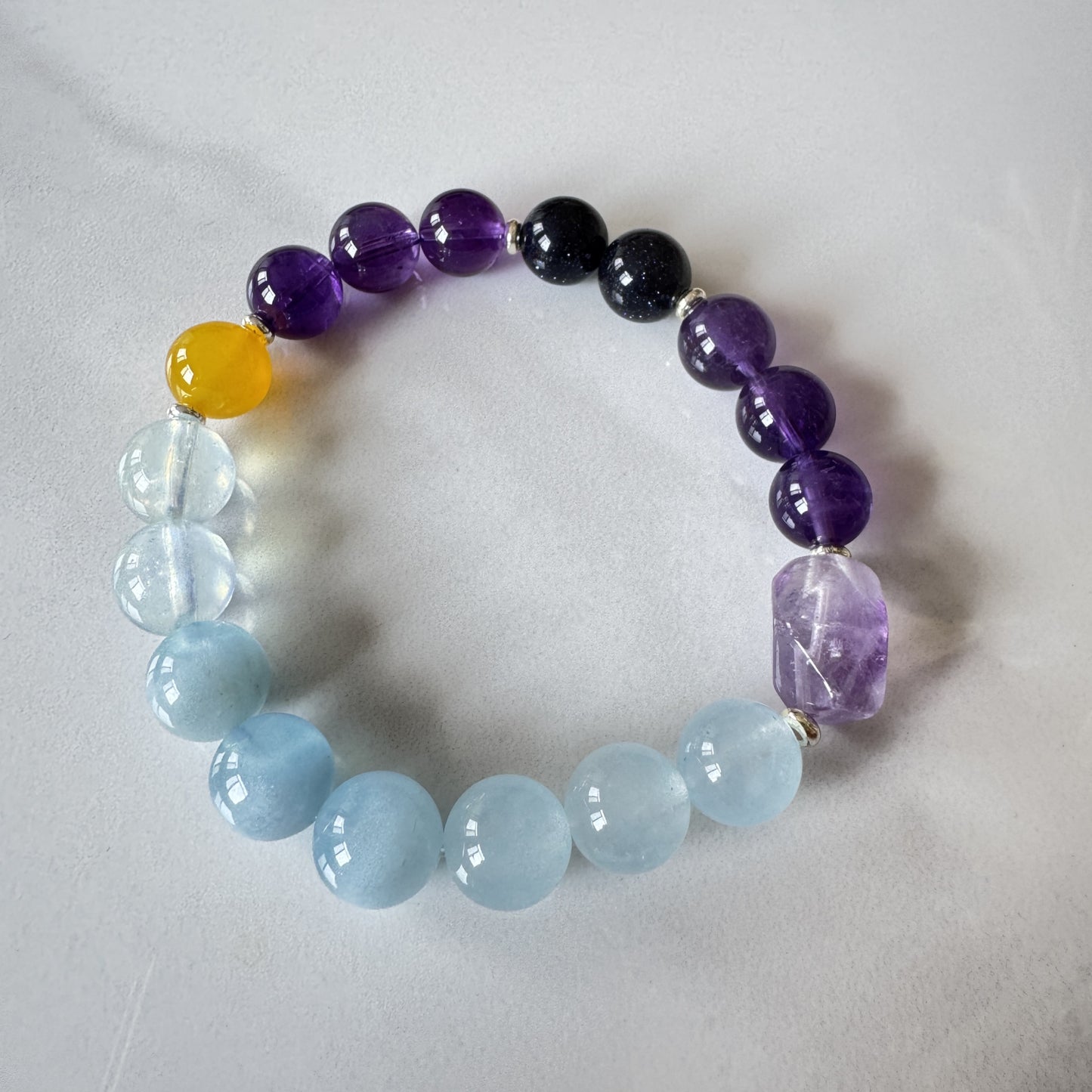 Winter Solstice Kidney Support Bracelet - Amethyst Yellow Agate Aquamarine Chalcedony | TCM Seasonal Wellness · Energy Conservation · Winter Jewelry