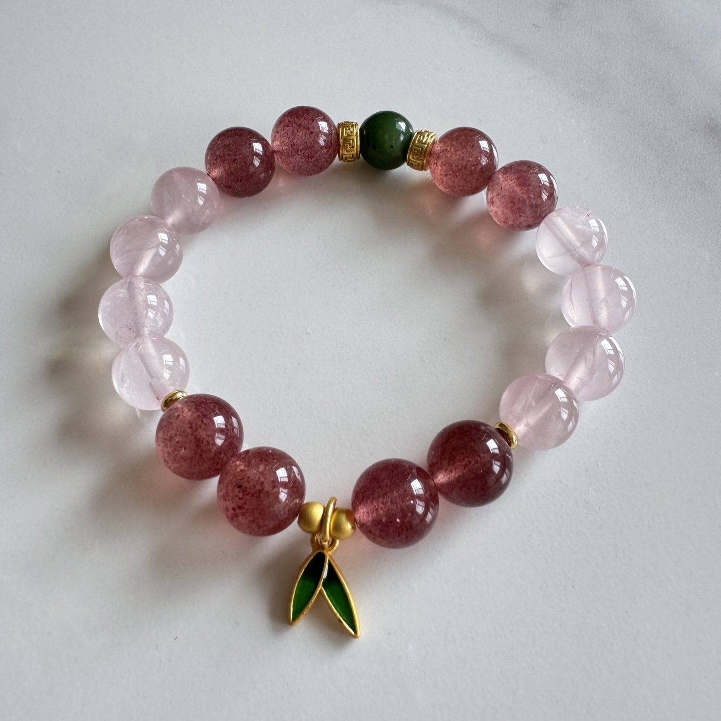 Summer Solstice Cooling Bracelet - Pink Opal Strawberry Quartz Jade | TCM Heart Support · Heat Relief · Solar Term Jewelry