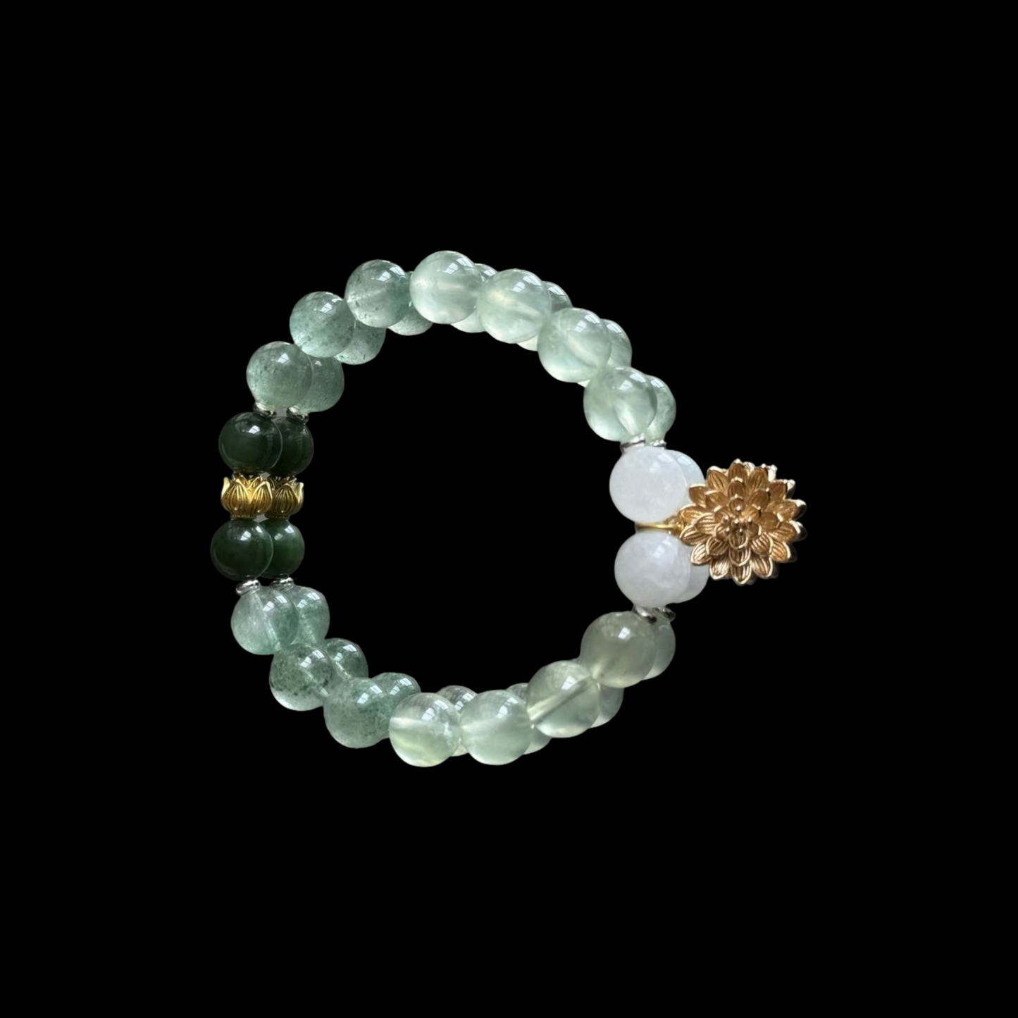 Great Heat Cooling Bracelet - Green Strawberry Quartz Jade White Phantom Prehnite | TCM Summer Relief · Calming Energy · Solar Term Jewelry