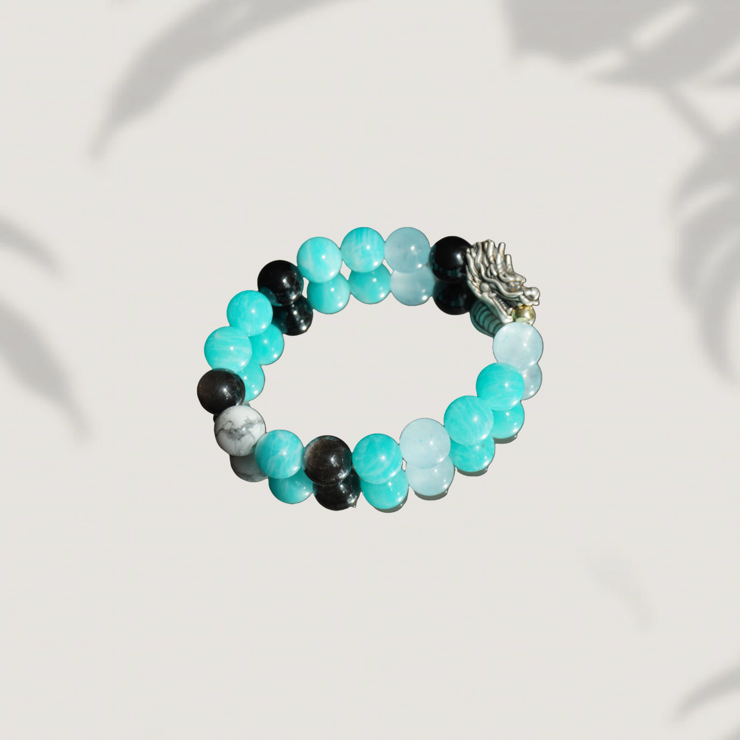 Azure Dragon Energy Bracelet - Amazonite & Obsidian Wealth Success Bracelet - Career Growth - Luck Attraction - Chinese Zodiac Crystal Jewelry