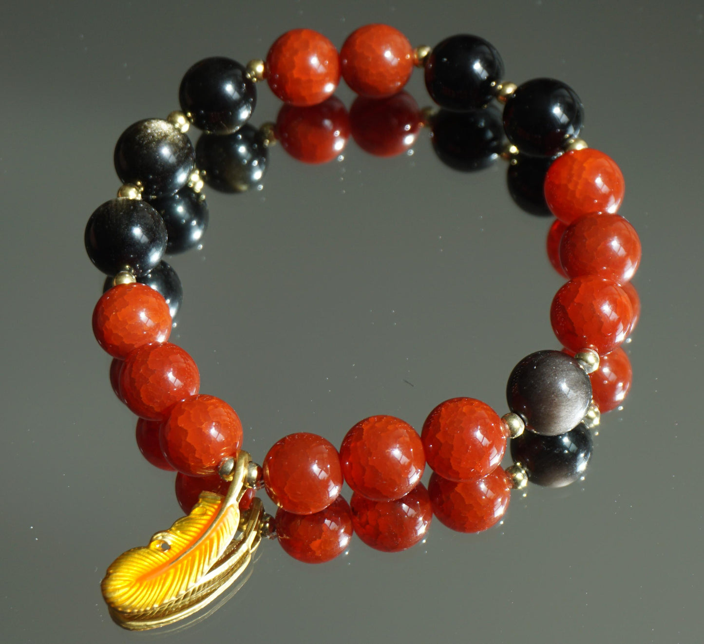 Vermilion Bird Phoenix Crystal Bracelet - Red Agate & Obsidian Wealth Success Bracelet - Confidence Booster - Career Protection - Feng Shui Energy Jewelry