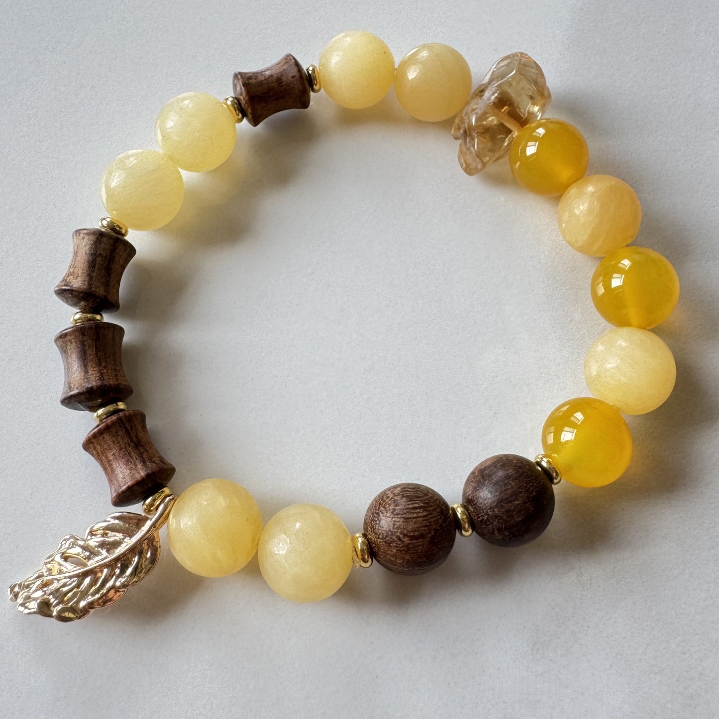 Autumn Equinox Energy Bracelet - Rosewood Sandalwood Honey Jade Yellow Agate Citrine | TCM Lung Health · Seasonal Transition · Solar Term Jewelry