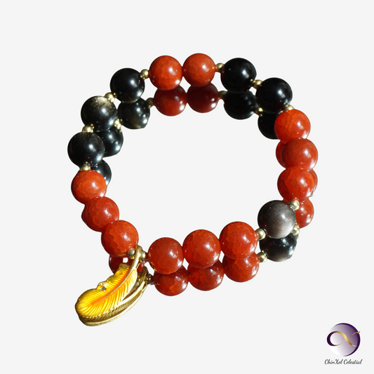 Vermilion Bird Phoenix Crystal Bracelet - Red Agate & Obsidian Wealth Success Bracelet - Confidence Booster - Career Protection - Feng Shui Energy Jewelry