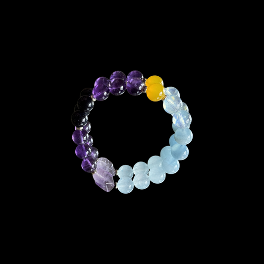Winter Solstice Kidney Support Bracelet - Amethyst Yellow Agate Aquamarine Chalcedony | TCM Seasonal Wellness · Energy Conservation · Winter Jewelry
