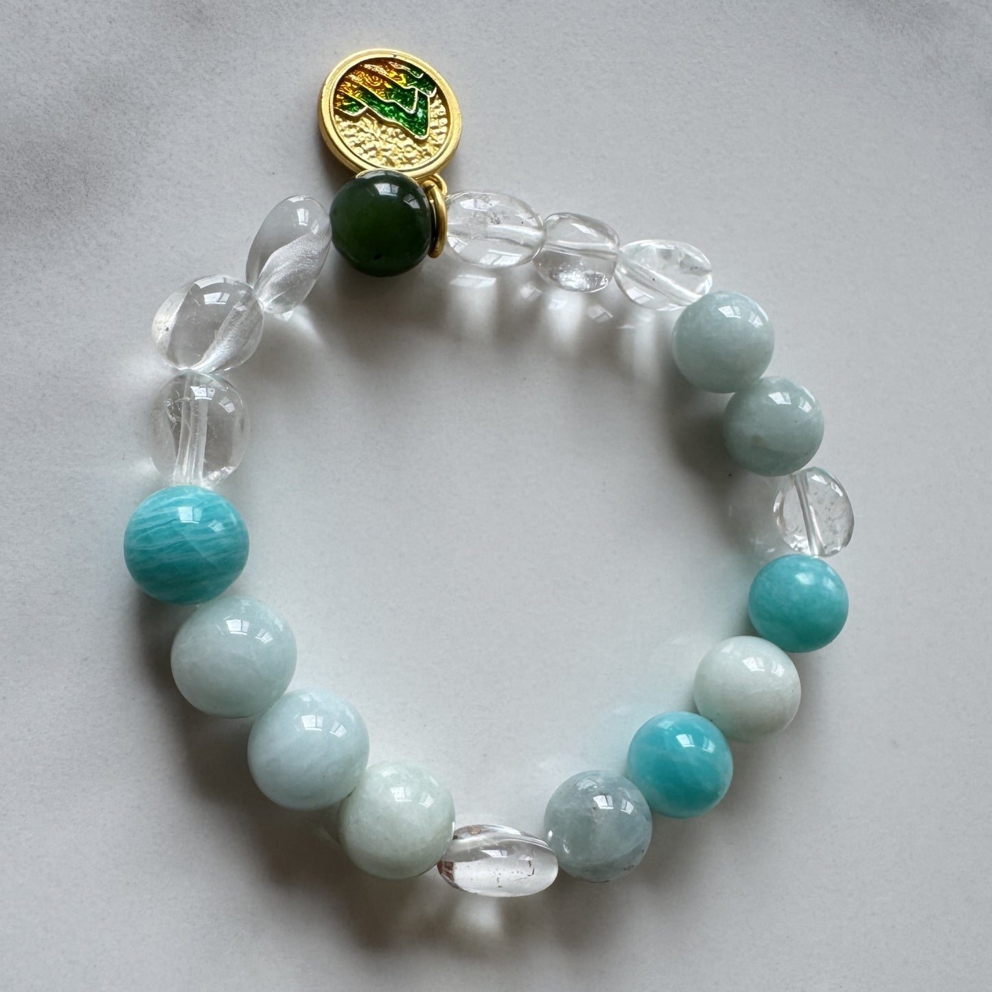 Grain Rain Solar Term Bracelet - Dream Aquamarine Amazonite Clear Quartz Jade | Spleen Health · Drain Dampness · TCM Healing Jewelry