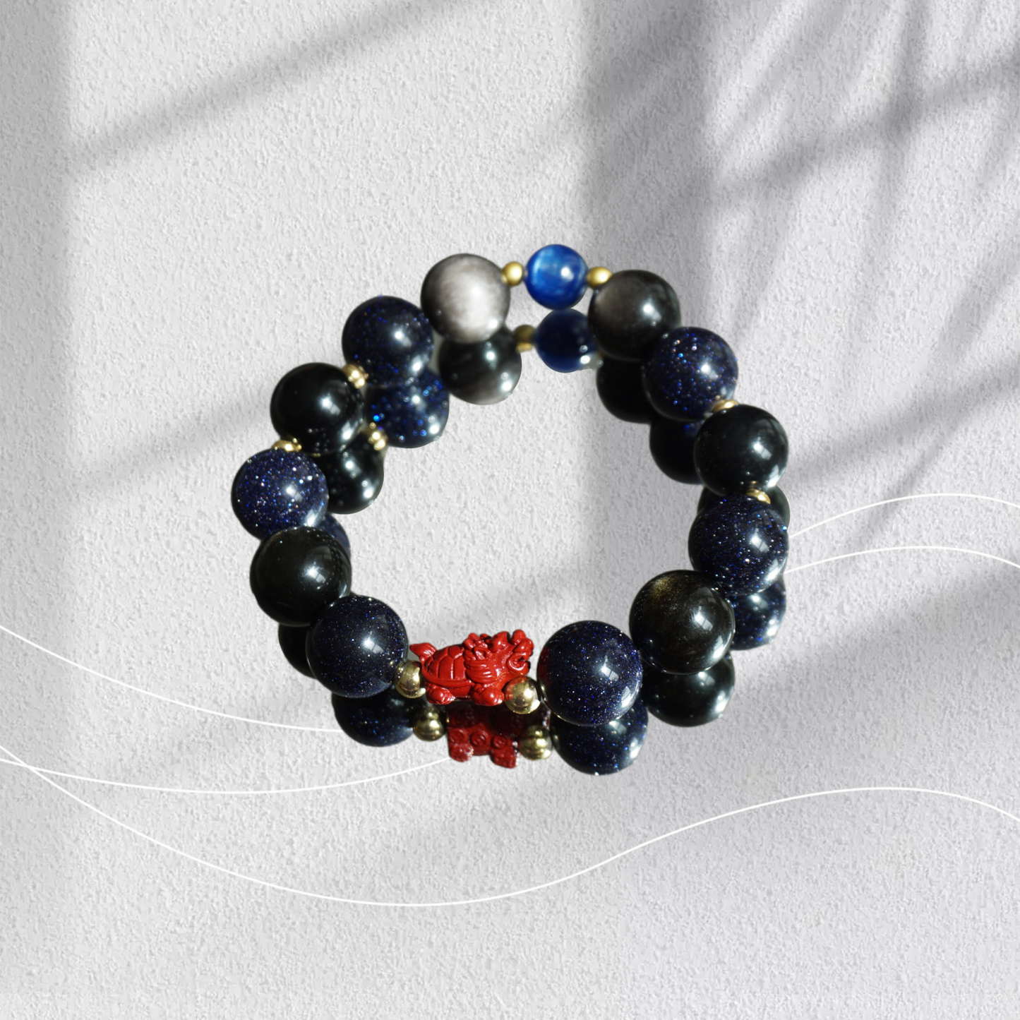 Black Tortoise Wisdom Bracelet - Blue Sandstone & Lapis Lazuli Protection Bracelet - Ancient Chinese Zodiac - Grounding Energy - Wealth & Longevity Crystal Jewelry