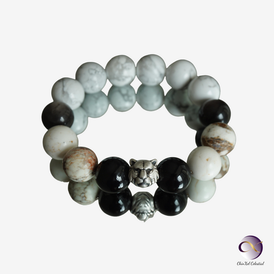 White Tiger Power Bracelet - Snow Quartz & Obsidian Protection Bracelet - Courage Boost - Negative Energy Shield - Chinese Zodiac Crystal Jewelry