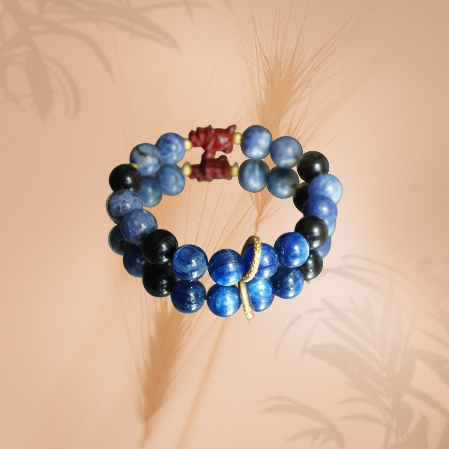 Black Tortoise Wisdom Bracelet - Blue Sandstone & Lapis Lazuli Protection Bracelet - Ancient Chinese Zodiac - Grounding Energy - Wealth & Longevity Crystal Jewelry