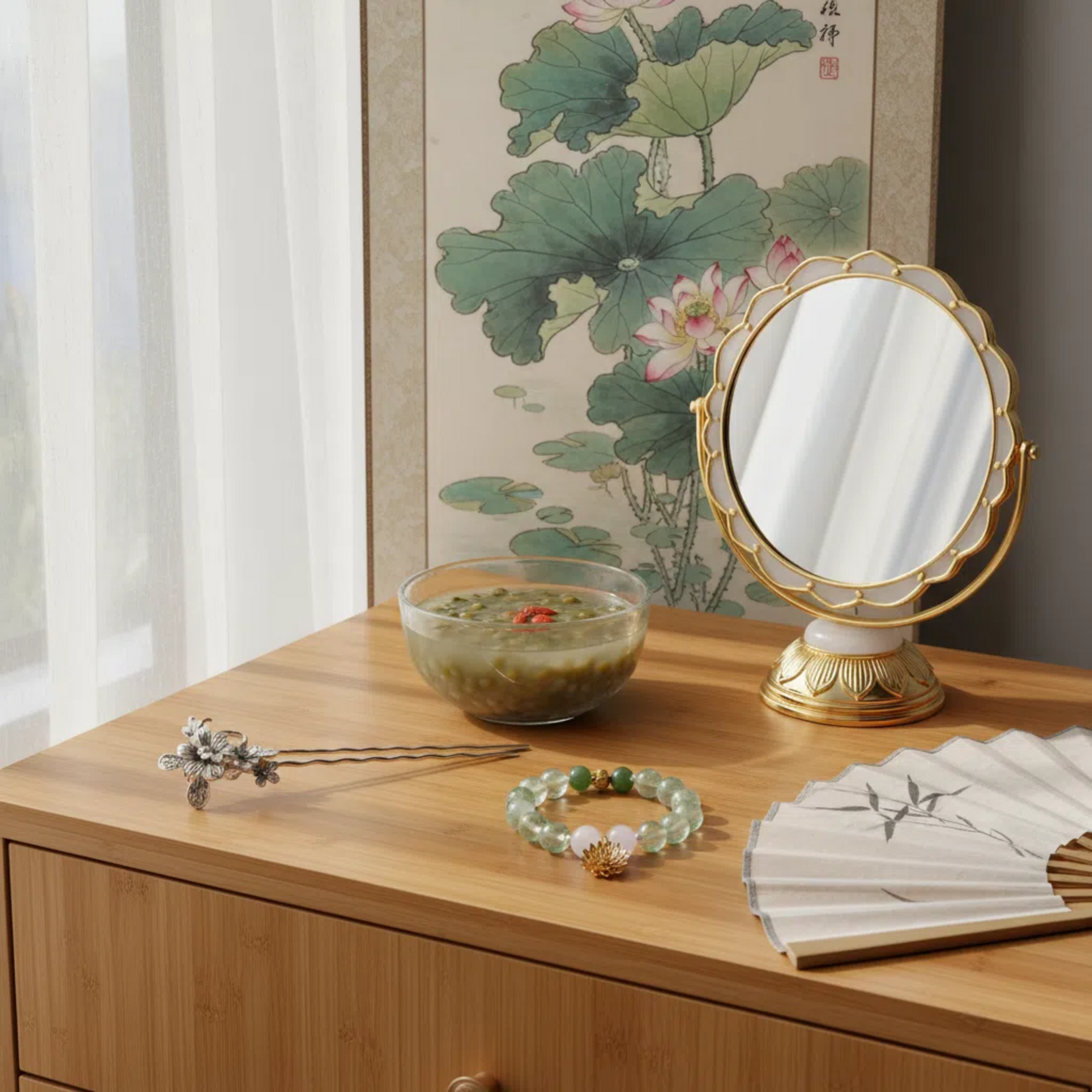 Great Heat Cooling Bracelet - Green Strawberry Quartz Jade White Phantom Prehnite | TCM Summer Relief · Calming Energy · Solar Term Jewelry