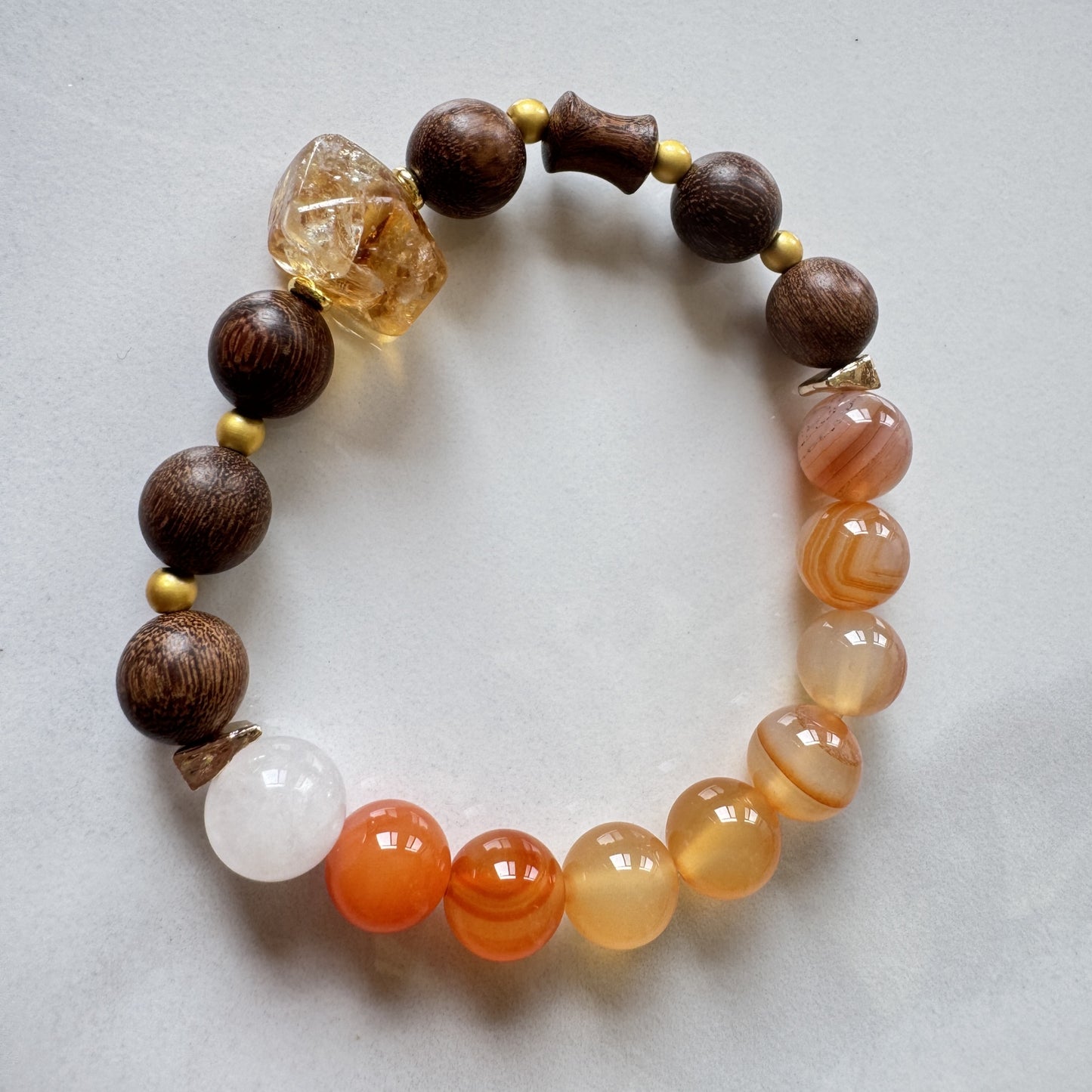 Grain Buds Spleen Wellness Bracelet - Natural Agate White Phantom Sandalwood Citrine | TCM Dampness Relief · Solar Term Jewelry · Spiritual Gift
