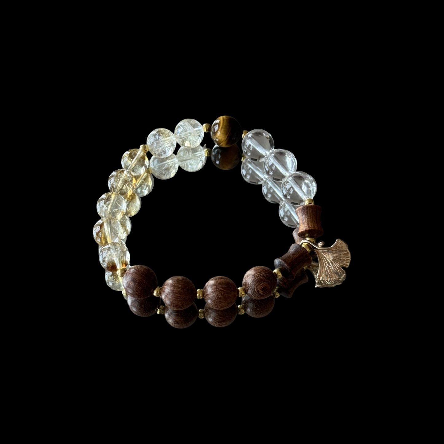 Frost Descent Energy Bracelet - Yellow Azeztulite Sandalwood Clear Quartz Tiger's Eye | TCM Seasonal Wellness · Spleen Warming · Kidney Support Jewelry