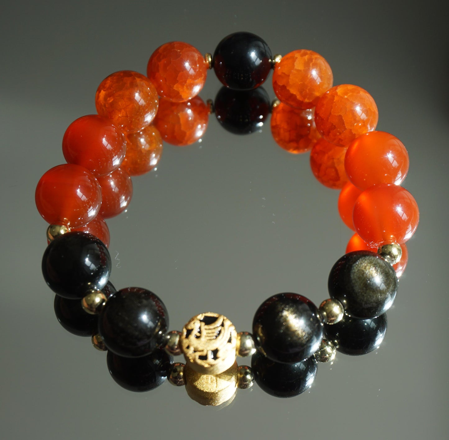 Vermilion Bird Phoenix Crystal Bracelet - Red Agate & Obsidian Wealth Success Bracelet - Confidence Booster - Career Protection - Feng Shui Energy Jewelry