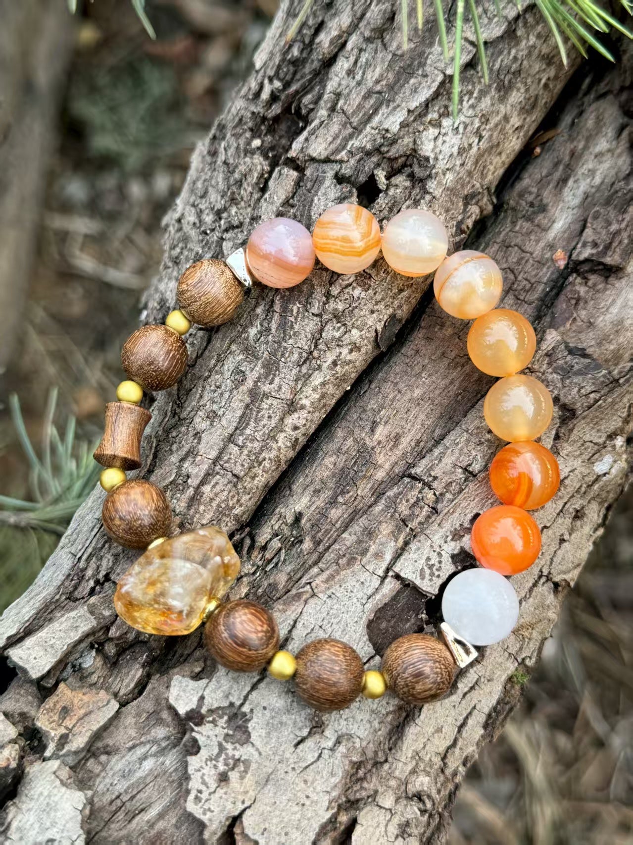 Grain Buds Spleen Wellness Bracelet - Natural Agate White Phantom Sandalwood Citrine | TCM Dampness Relief · Solar Term Jewelry · Spiritual Gift