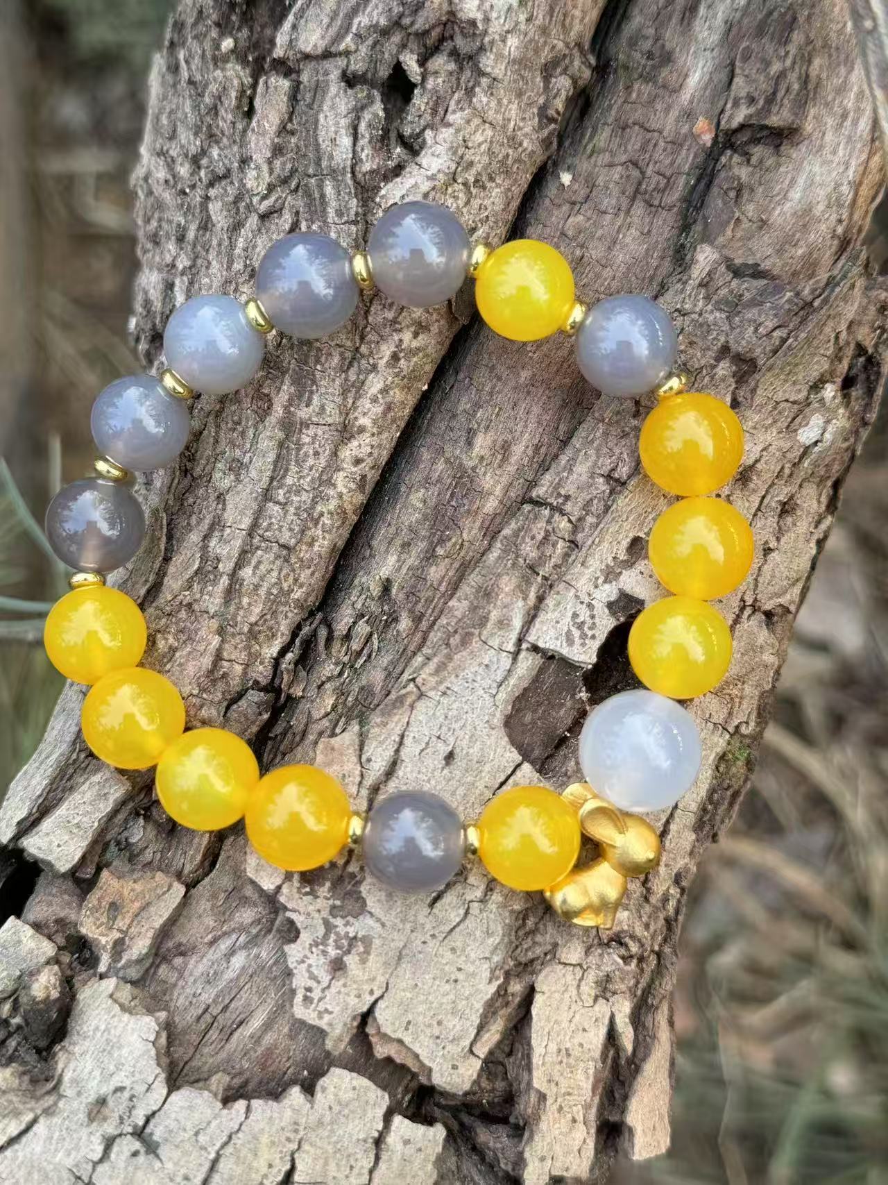 Autumn Equinox Balance Bracelet - Yellow Grey White Agate | Yin Yang Equilibrium · TCM Seasonal Jewelry · Energy Harmony