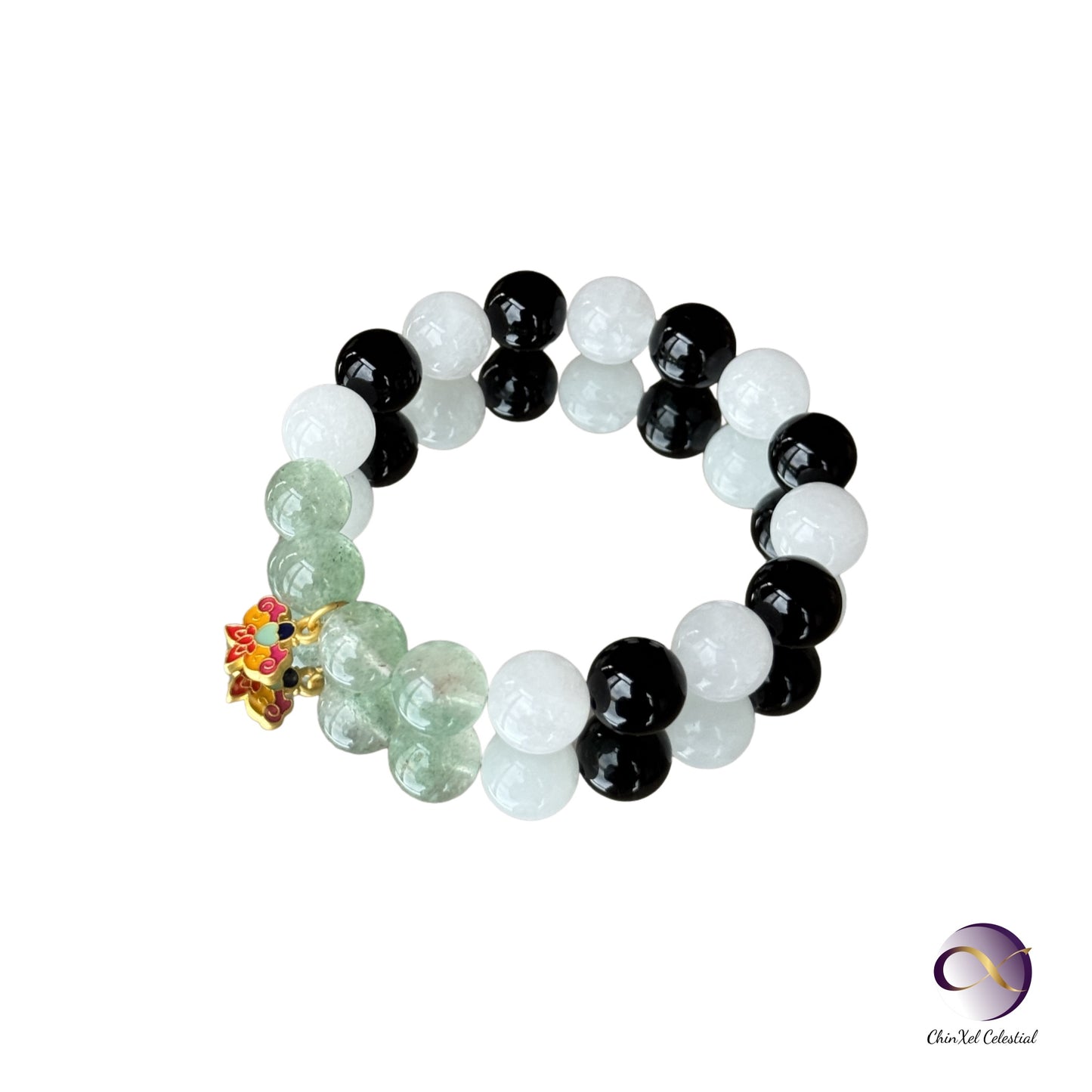 Qingming Pure Energy Bracelet - Black Agate White Phantom Green Strawberry Quartz | Protection · Emotional Balance · Solar Term Healing Jewelry