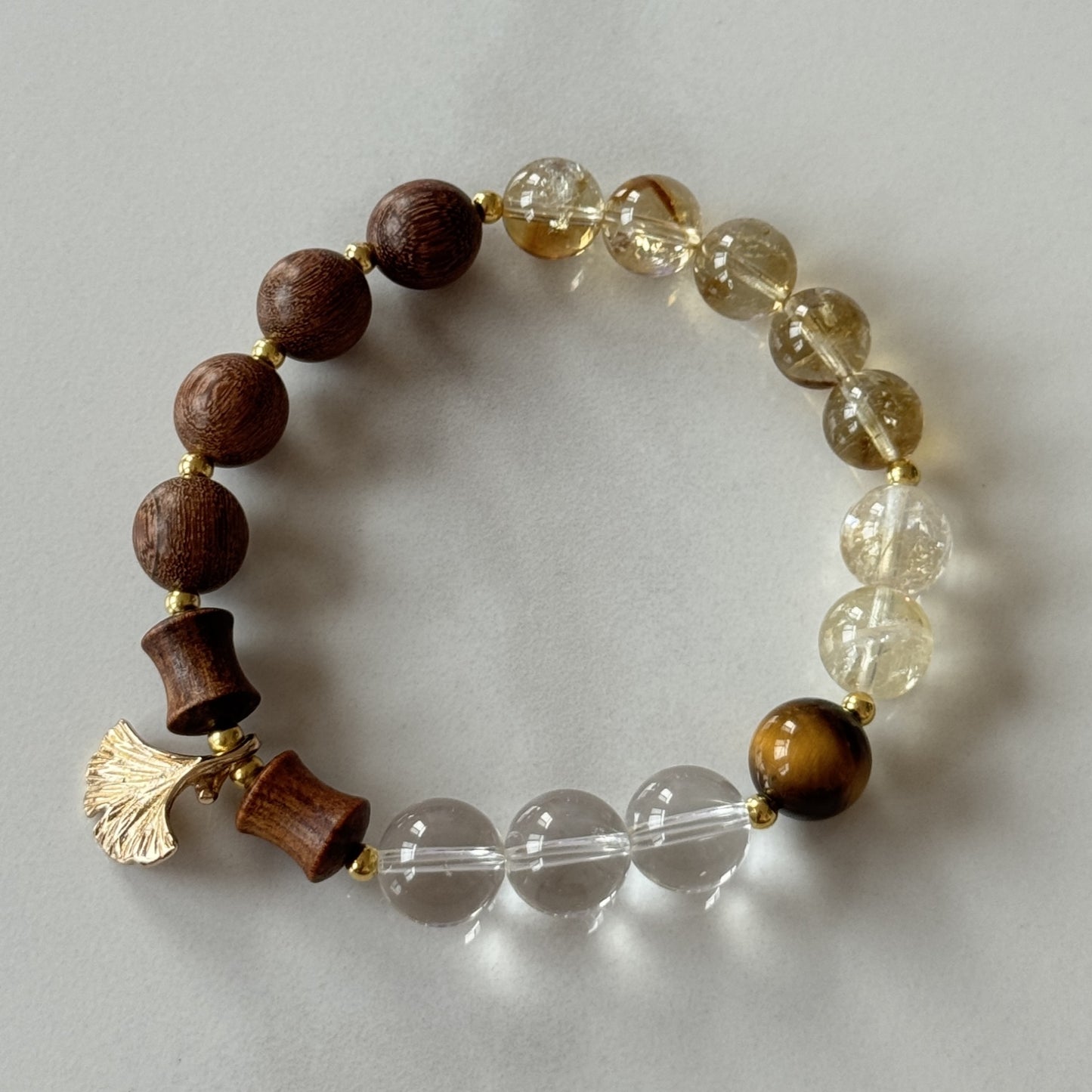 Frost Descent Energy Bracelet - Yellow Azeztulite Sandalwood Clear Quartz Tiger's Eye | TCM Seasonal Wellness · Spleen Warming · Kidney Support Jewelry