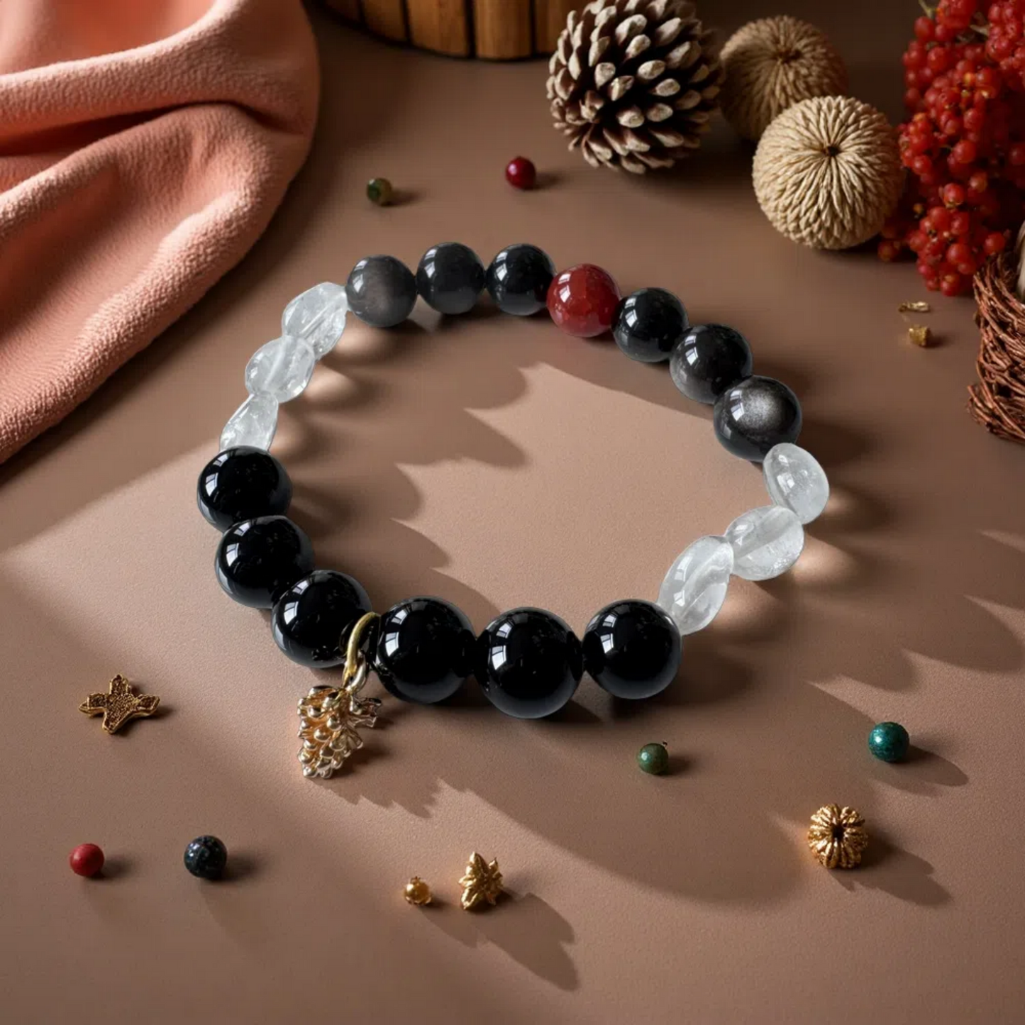 Winter Solstice Energy Bracelet - Red Dragon Agate Black Agate Clear Quartz | TCM Yin Yang Balance · Seasonal Transition · Solar Term Jewelry
