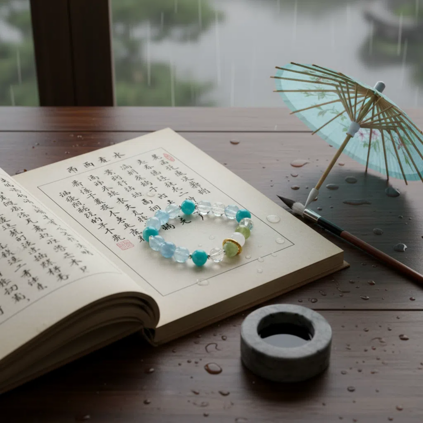 Rain Water Solar Term Bracelet - Amazonite Wellness Jewelry for Liver Detox & Lymphatic Drainage | TCM Crystal Healing