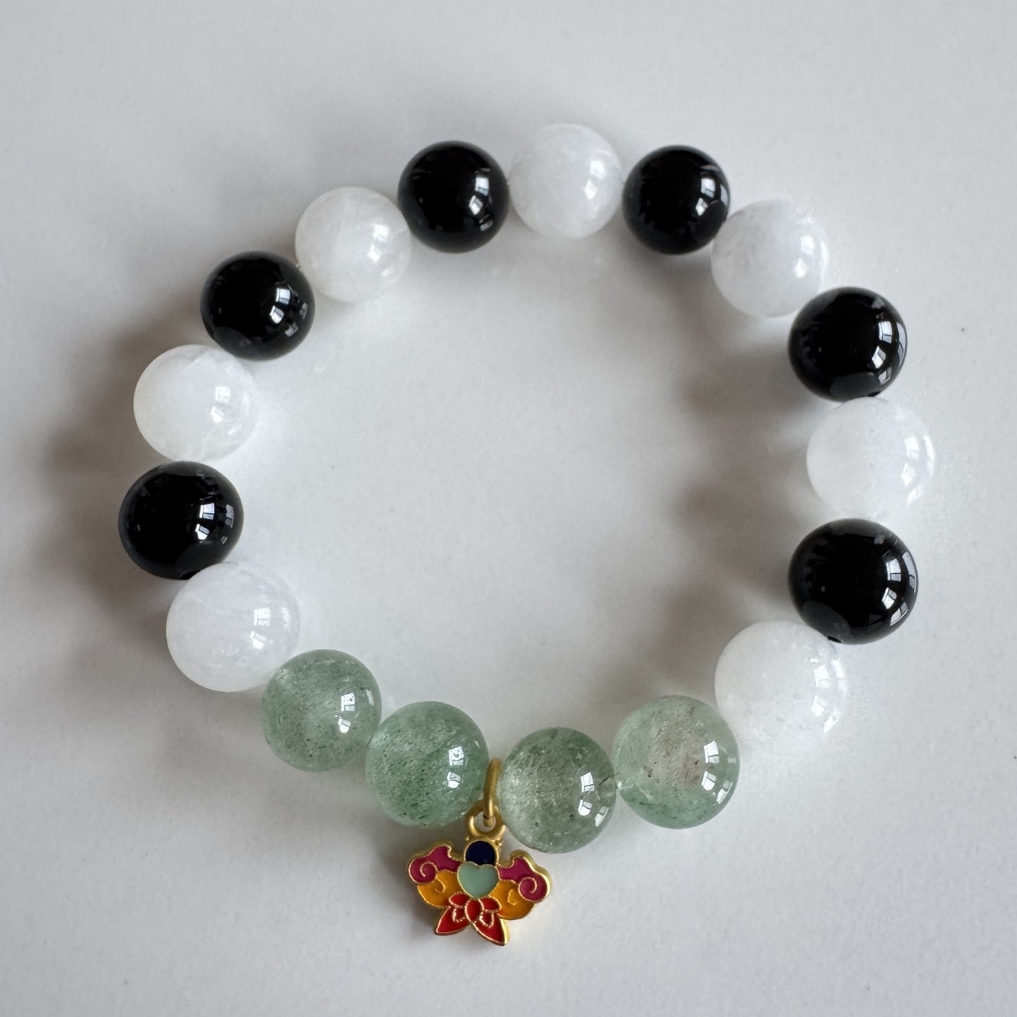 Qingming Pure Energy Bracelet - Black Agate White Phantom Green Strawberry Quartz | Protection · Emotional Balance · Solar Term Healing Jewelry
