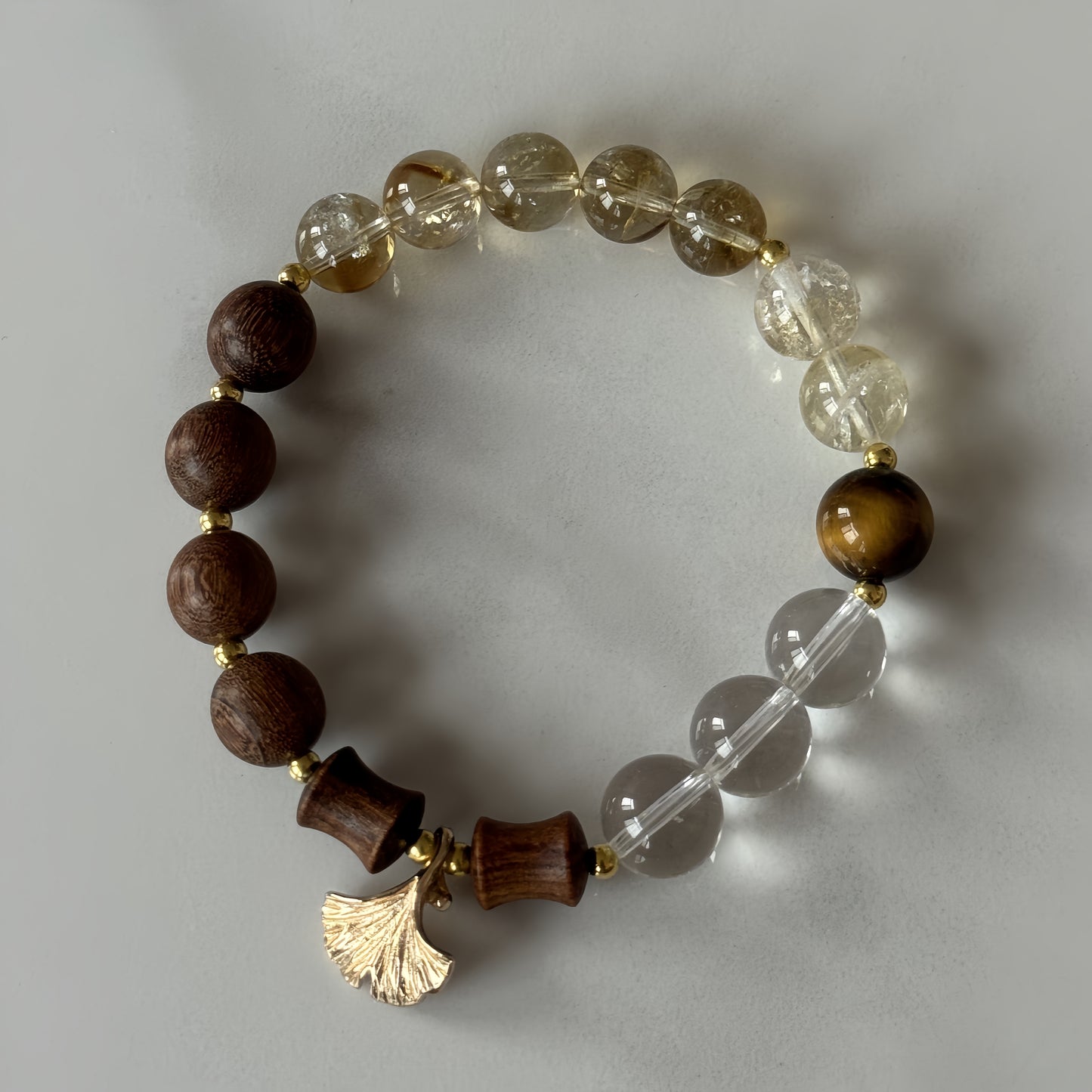 Frost Descent Energy Bracelet - Yellow Azeztulite Sandalwood Clear Quartz Tiger's Eye | TCM Seasonal Wellness · Spleen Warming · Kidney Support Jewelry