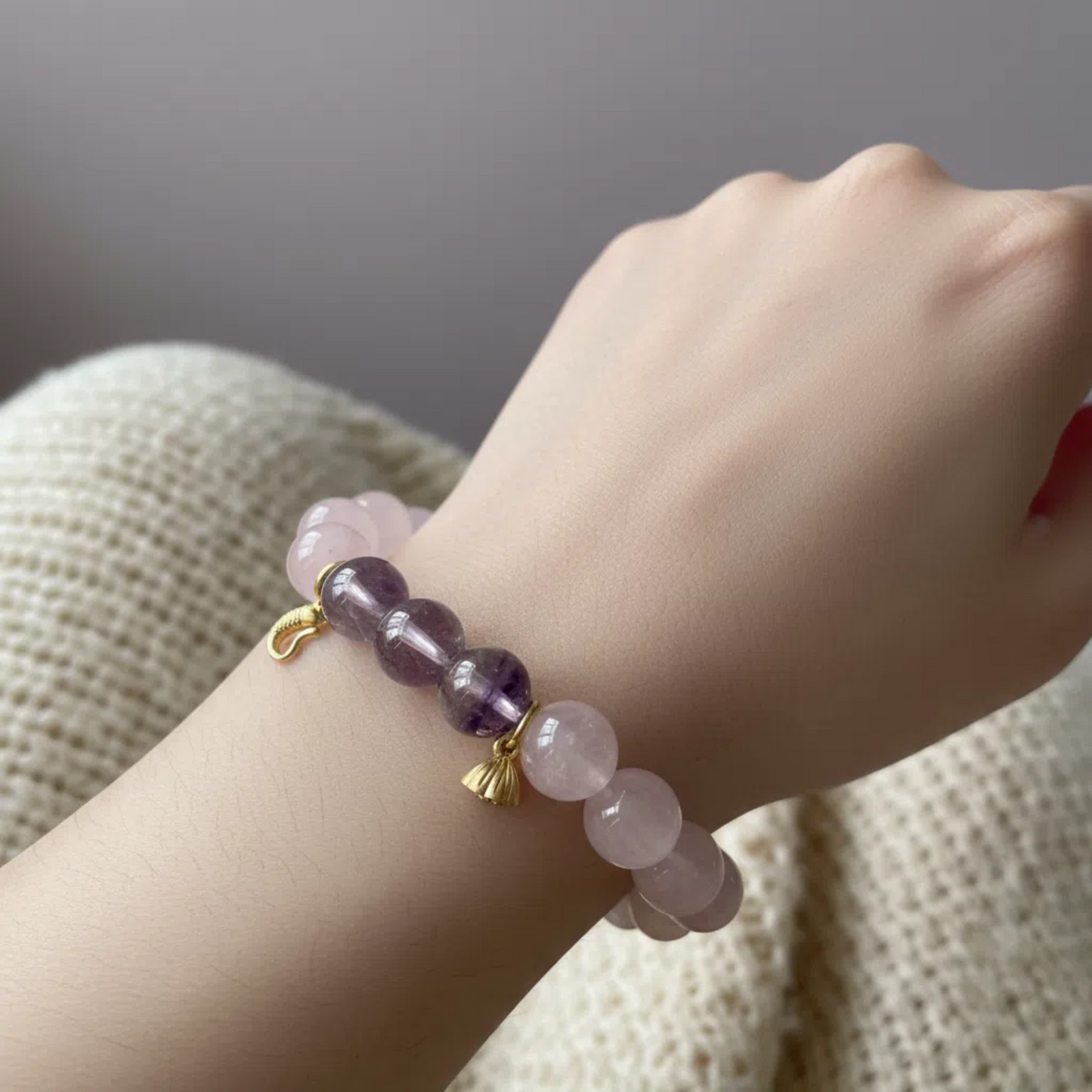 End of Heat Calming Bracelet - Rose Quartz Pink Opal Amethyst Azeztulite Rutilated Quartz | TCM Dryness Relief · Autumn Transition · Solar Term Jewelry