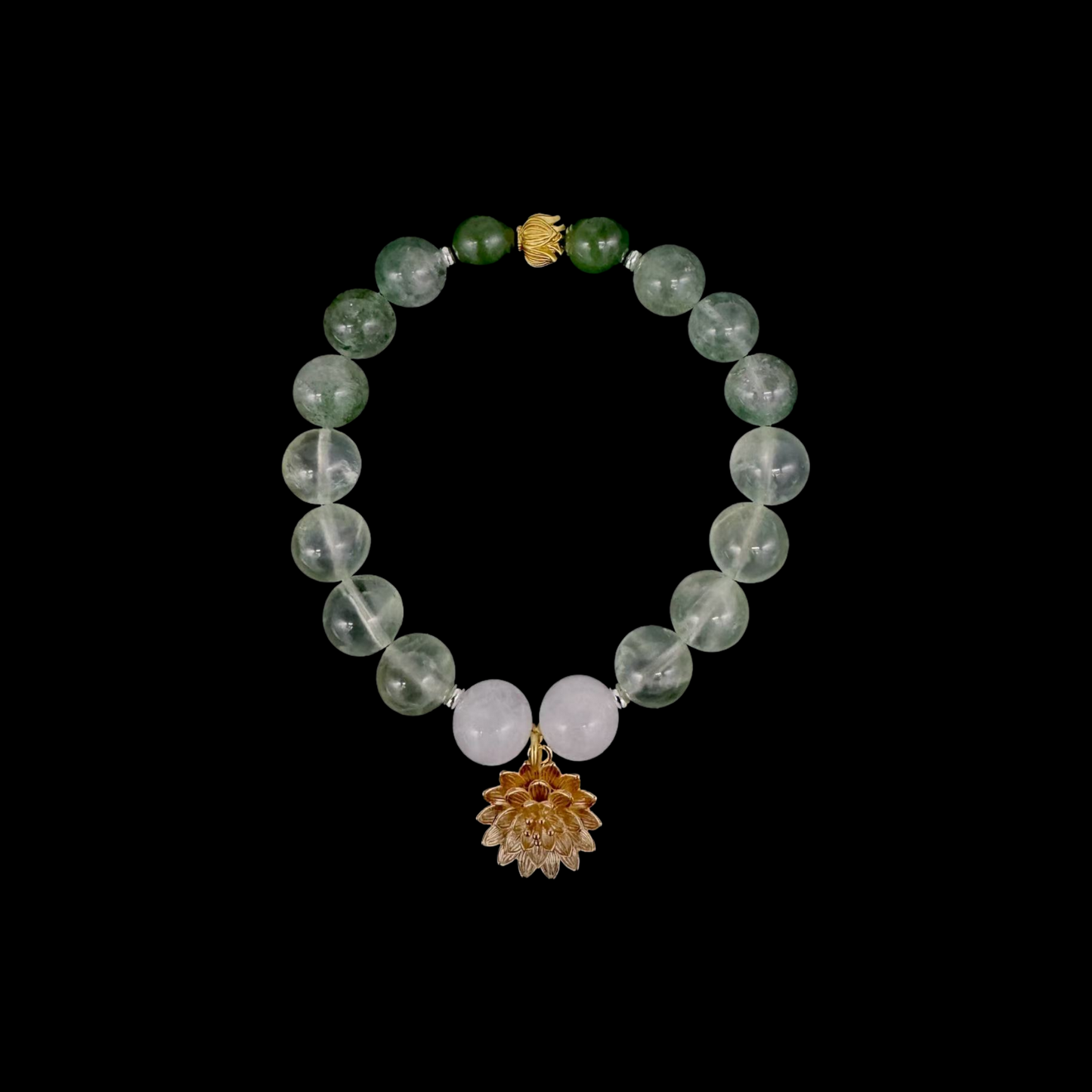 Great Heat Cooling Bracelet - Green Strawberry Quartz Jade White Phantom Prehnite | TCM Summer Relief · Calming Energy · Solar Term Jewelry