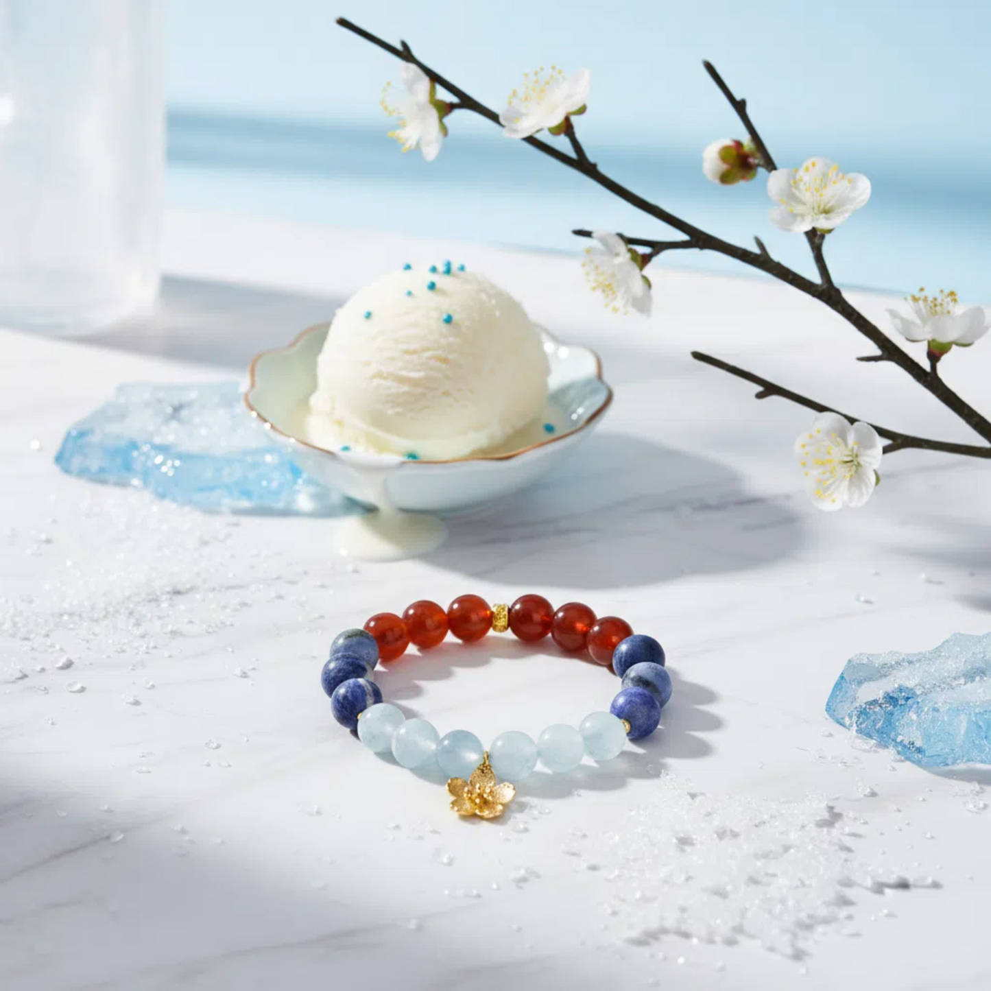 Minor Cold Energy Bracelet - Rainbow Aquamarine Red Agate Lapis | TCM Kidney Support · Winter Wellness · Solar Term Jewelry