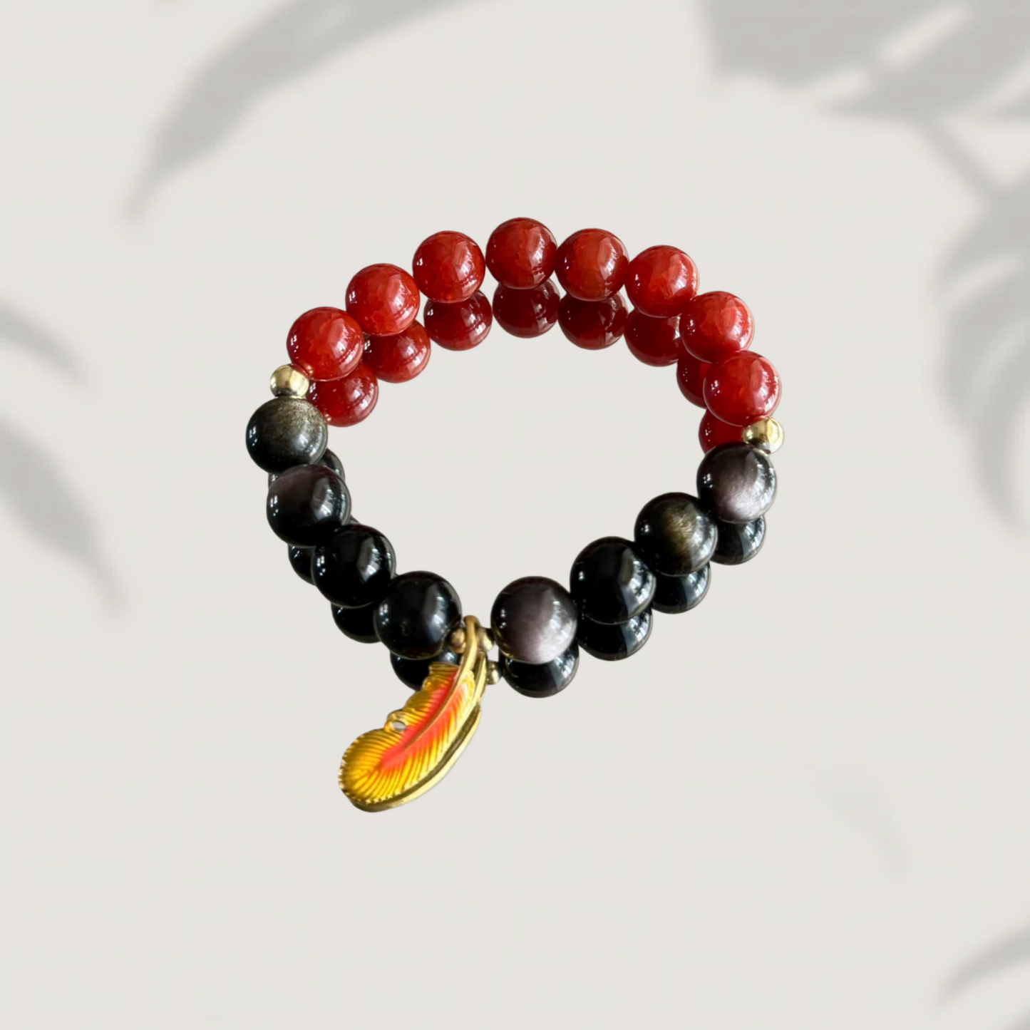 Vermilion Bird Phoenix Crystal Bracelet - Red Agate & Obsidian Wealth Success Bracelet - Confidence Booster - Career Protection - Feng Shui Energy Jewelry